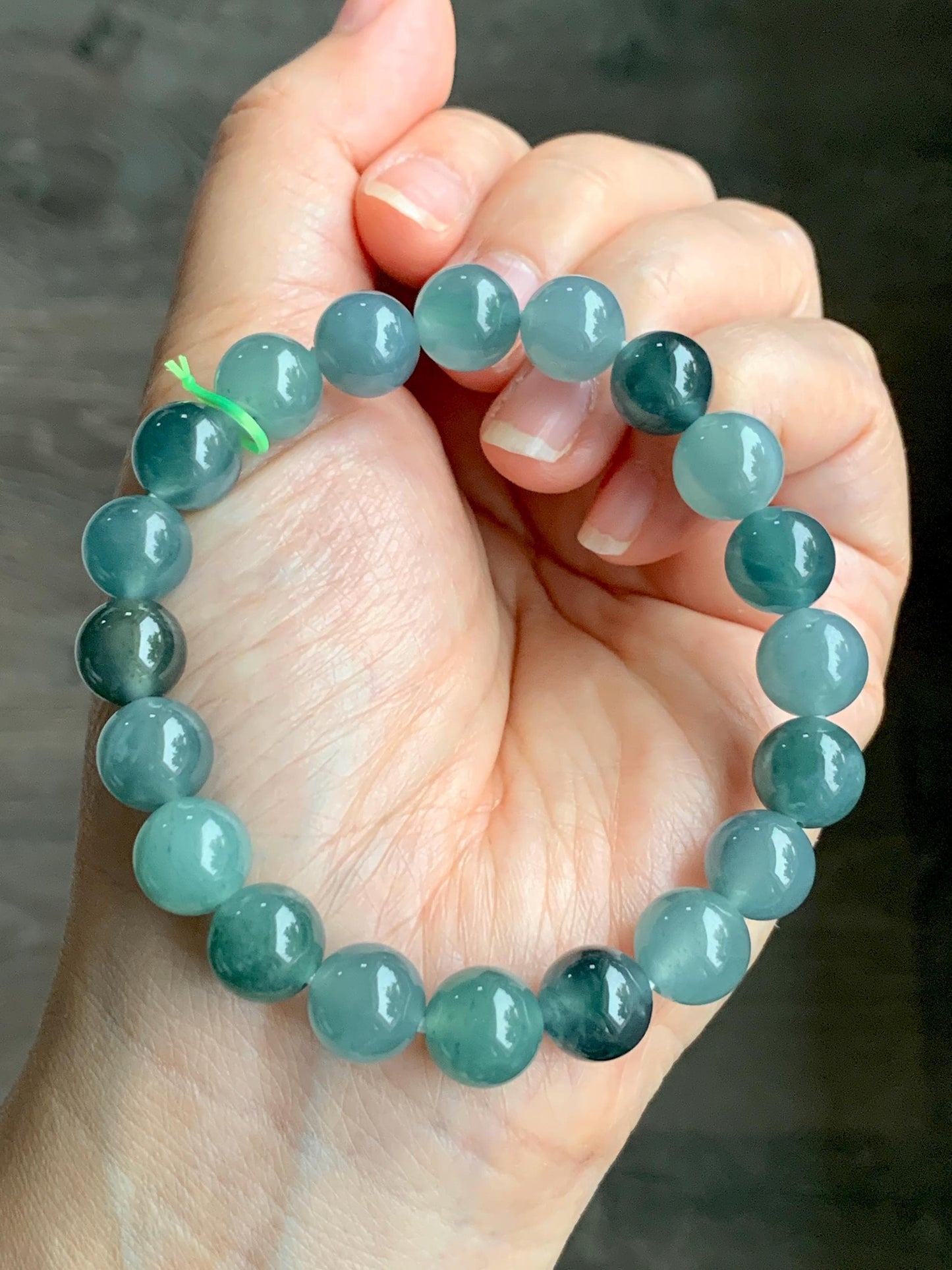 Natural Grade A Guatemalan Icy Highly Translucent Teal Blue Multicolored Jadeite Beaded Bracelet 10mm 7.25” 34g 天然老种冰危蓝水多宝翡翠手串 WDB360