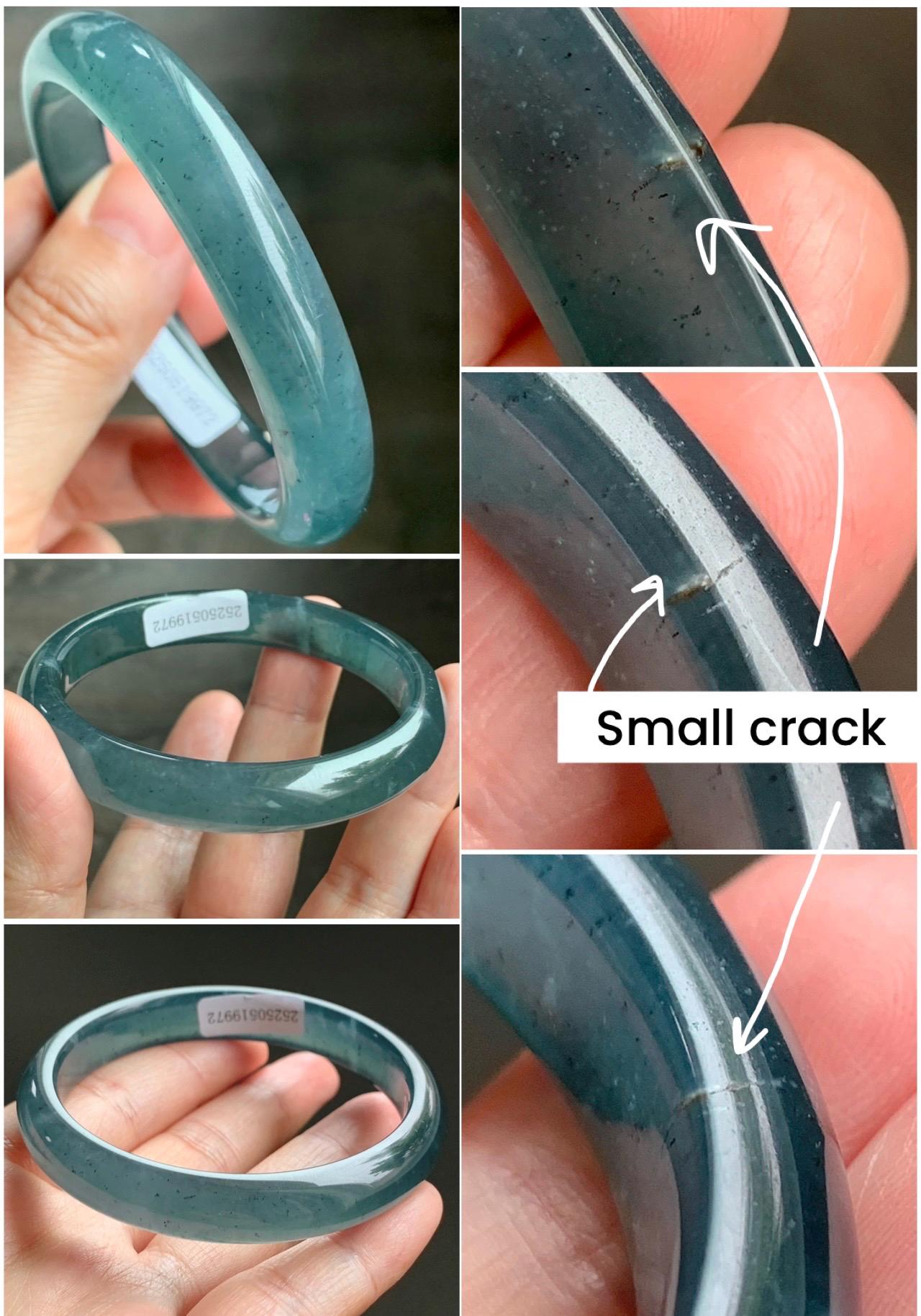 Certified Natural Grade A Guatemalan Icy Translucent Gelatinous Dusty Teal Blue Jadeite Bangle Bracelet 55.7mm 37.7g 天然老种冰胶危蓝绿翡翠正圈手镯 9972