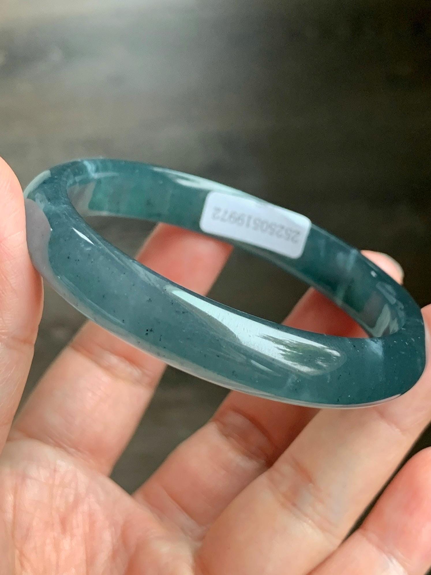Certified Natural Grade A Guatemalan Icy Translucent Gelatinous Dusty Teal Blue Jadeite Bangle Bracelet 55.7mm 37.7g 天然老种冰胶危蓝绿翡翠正圈手镯 9972