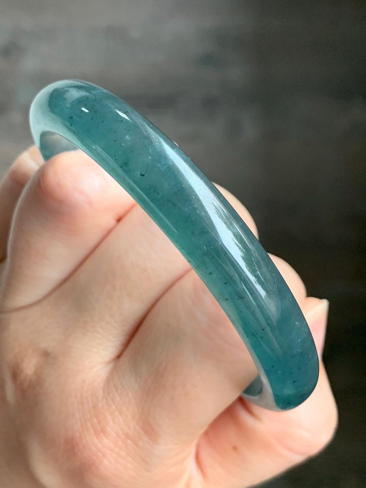 Certified Natural Grade A Guatemalan Icy Translucent Gelatinous Dusty Teal Blue Jadeite Bangle Bracelet 59.6mm 40.29g 天然老种冰胶危蓝绿翡翠正圈手镯 9971