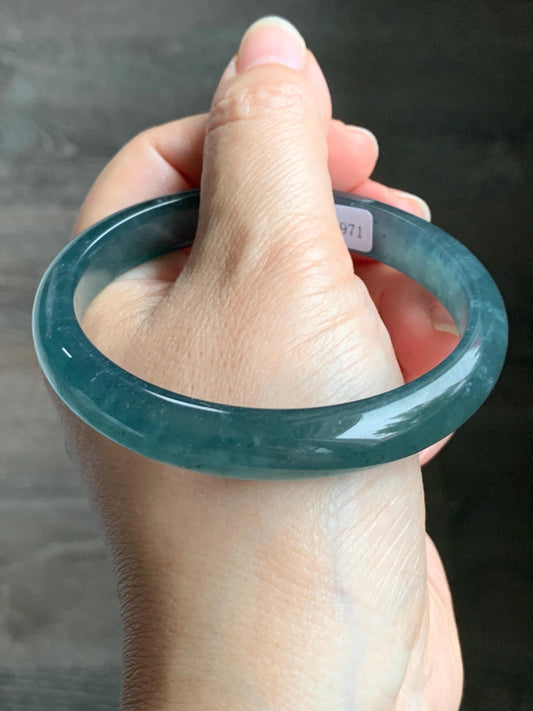 Certified Natural Grade A Guatemalan Icy Translucent Gelatinous Dusty Teal Blue Jadeite Bangle Bracelet 59.6mm 40.29g 天然老种冰胶危蓝绿翡翠正圈手镯 9971