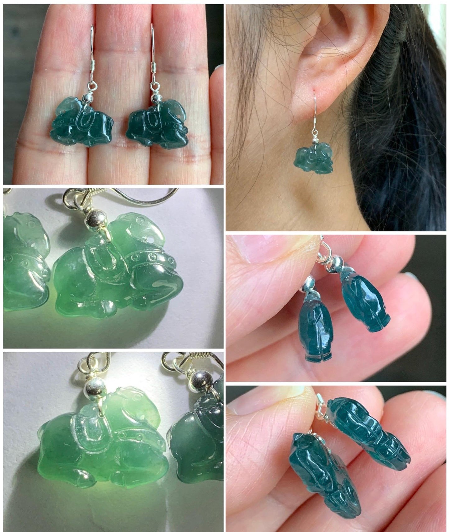 Natural Guatemalan Grade A Icy Highly Translucent Dark Teal Blue Jadeite Carved Tang Horse Dangle Earrings Sterling Silver 天然冰危蓝翡翠小唐马银耳钩 TM2