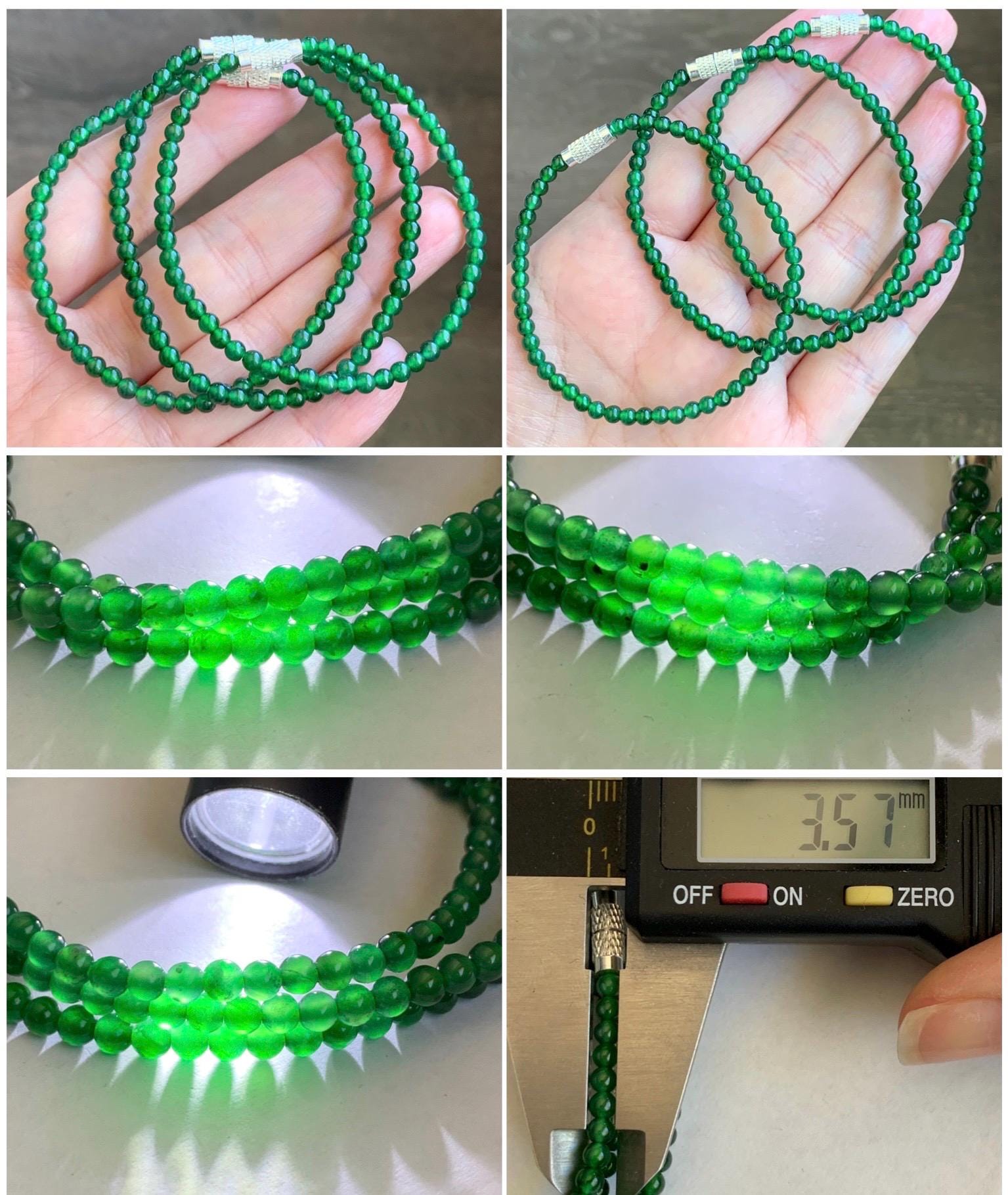 Natural Grade A Guatemalan Icy Highly Translucent Vibrant Green Jadeite Petite Beads Beaded Bracelet 6.75” 3.5mm 天然高冰危绿翡翠小卡圆珠手串 WLH630