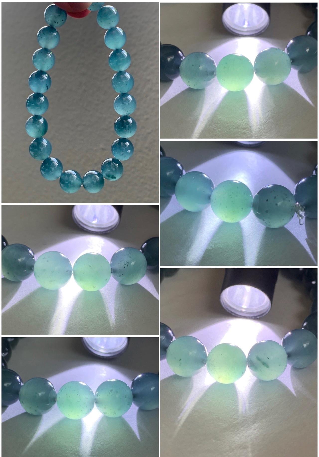 Certified Natural Grade A Guatemalan Premium Icy Translucent Dark Teal Blue Jade Jadeite Beaded Bracelet 10mm 7.25” 35g 天然老种冰危深蓝翡翠大卡手串 9962