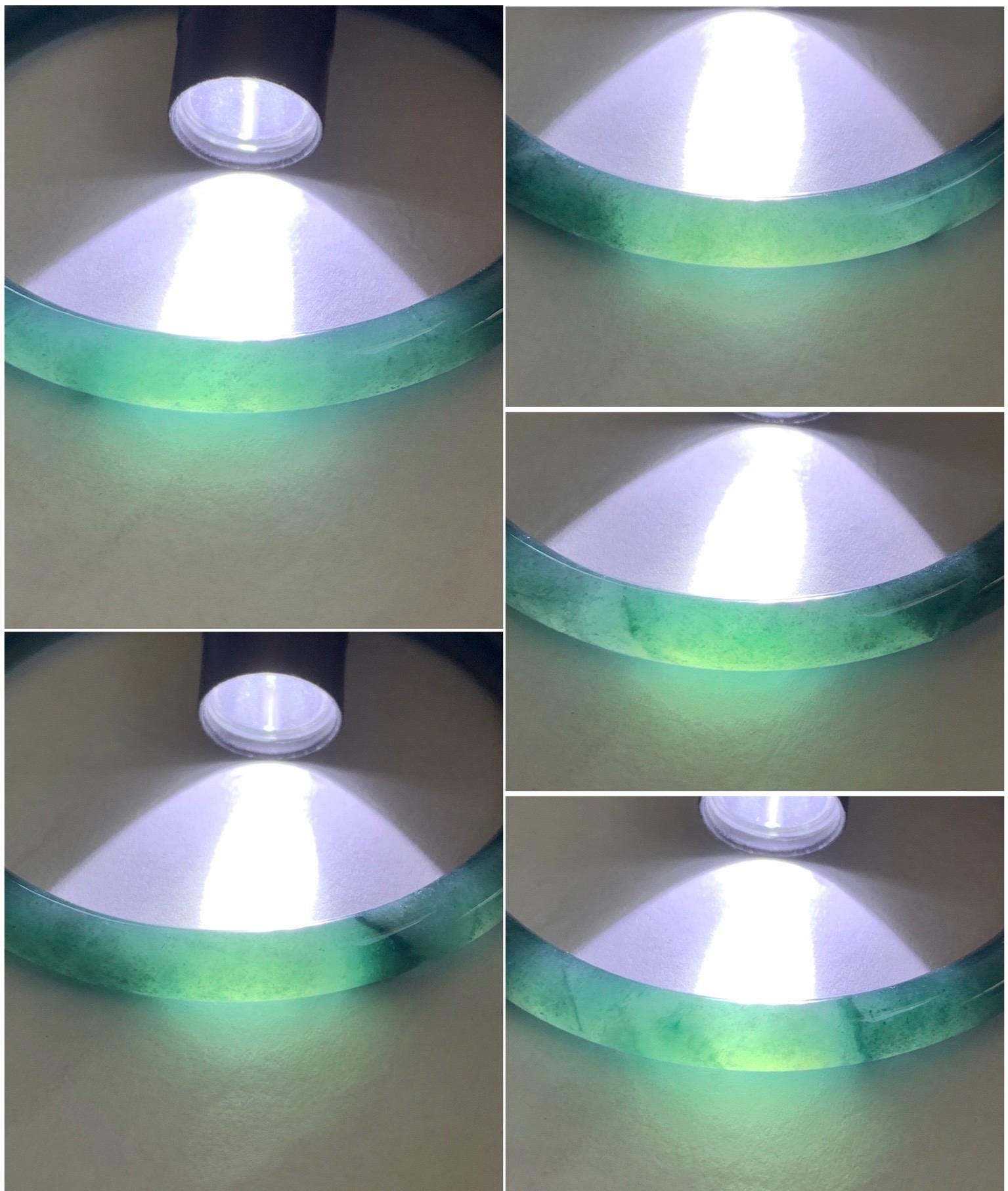 Certified Natural Grade A Guatemalan Icy Translucent Gelatinous Dark Teal Green Jade Jadeite Slim Bangle 59.57mm 21.9g 天然老种冰胶危蓝绿翡翠细圆条手镯 9970