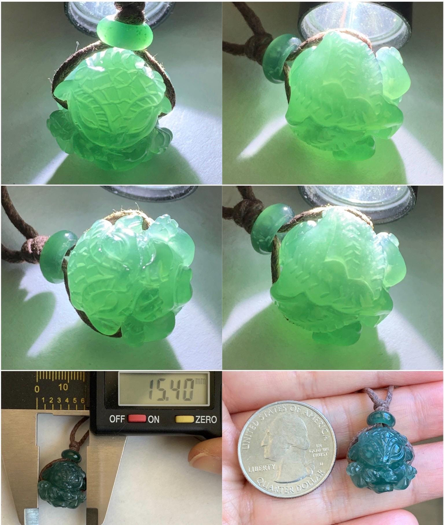 Natural Grade A Guatemalan Icy Translucent Deep Teal Blue Jadeite Baby Dragon Ball Pendant Rope Necklace 27” 6g 天然老种冰胶危深蓝翡翠龙宝宝吊坠 LBX180A