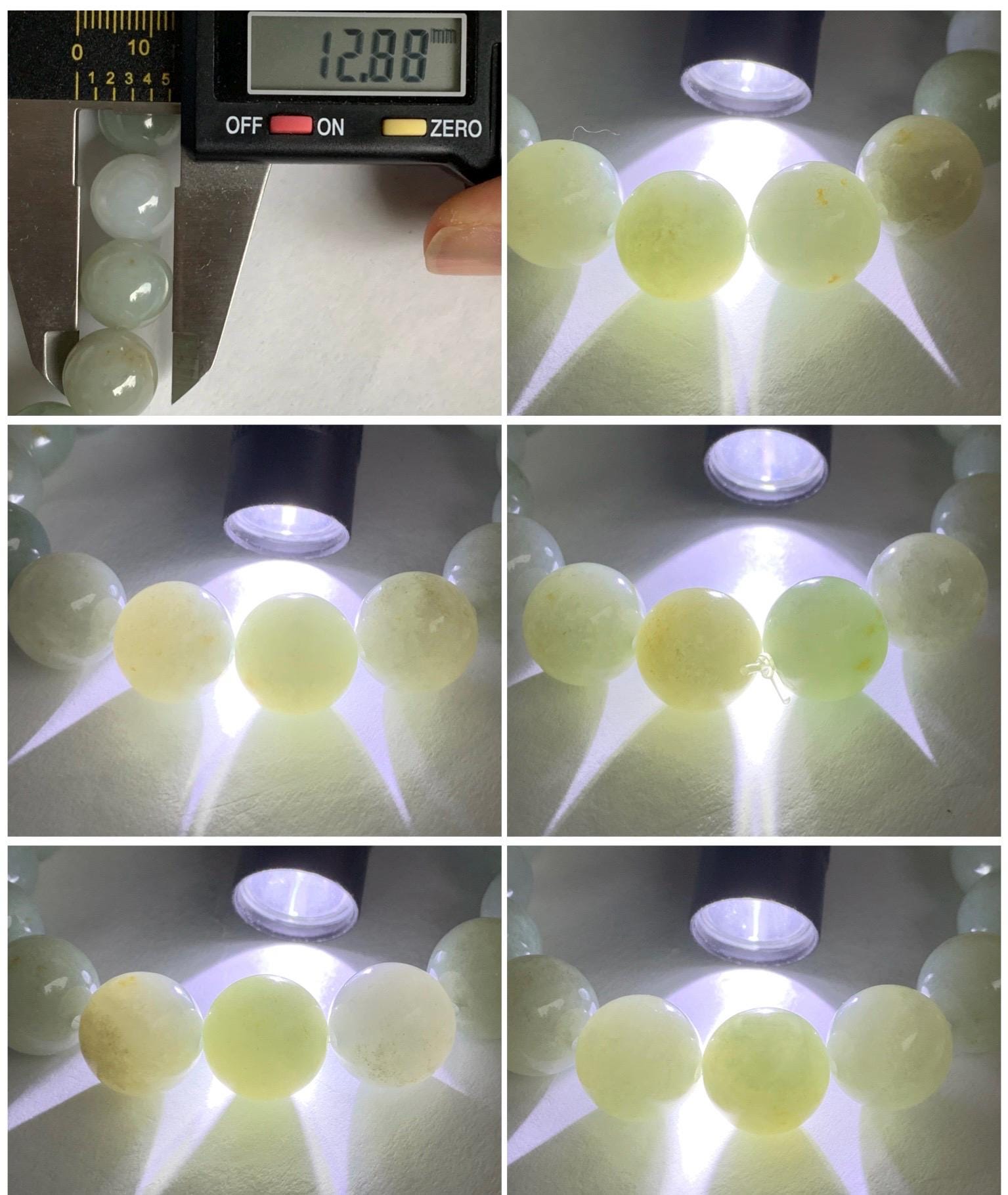 Natural Grade A Icy Translucent Pastel Dusty Green Multicolored Jadeite Large Beaded Bracelet Stretchy 12.88mm 7.5” 58g 天然细糯多宝翡翠大卡手串 AYS268