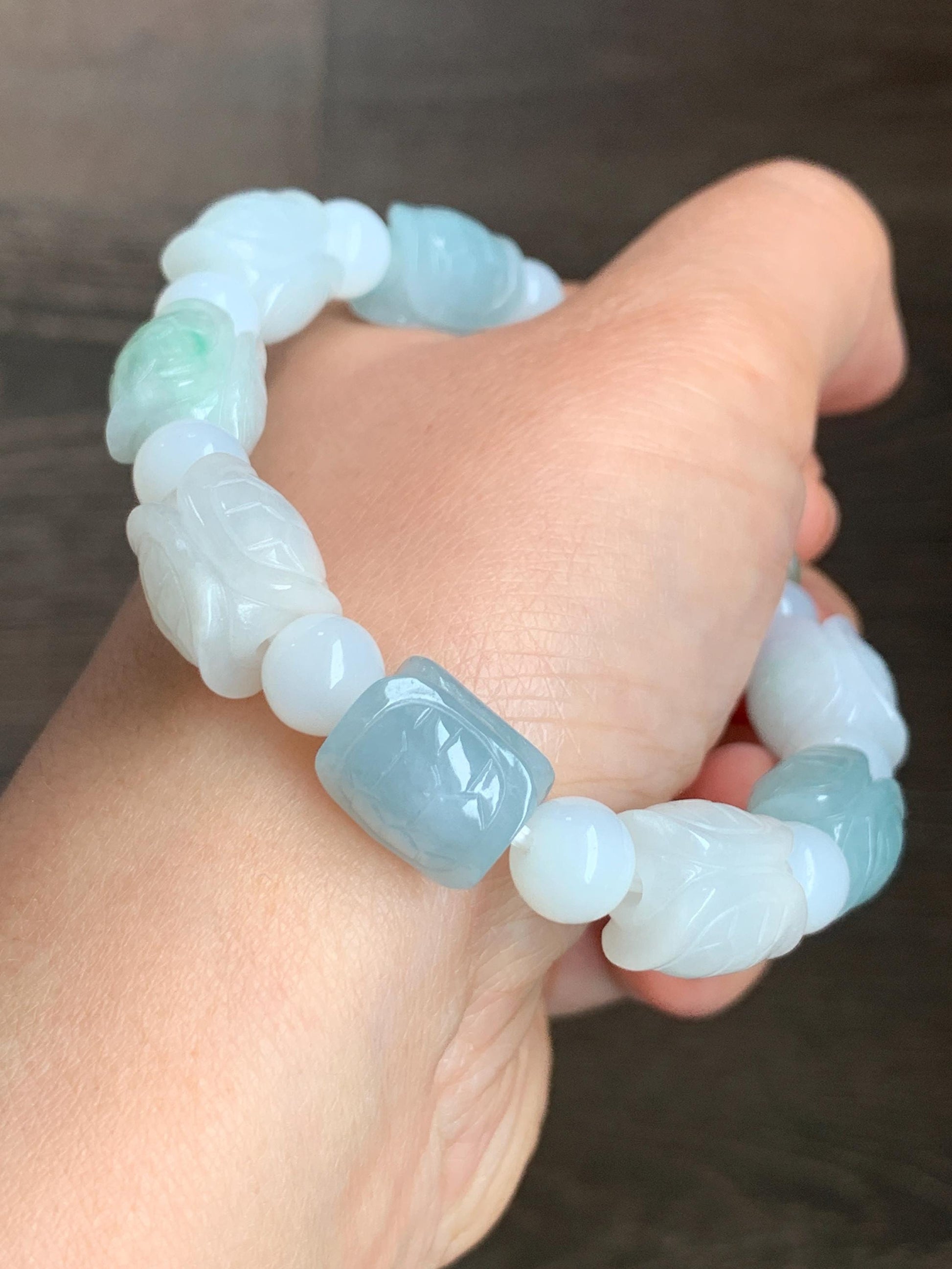 Natural Grade A Icy Translucent Multicolored Jade Jadeite Carved Turtle Shell Charm Beaded Bracelet 8” 46g Stretchy 天然冰多宝色翡翠富甲玛瑙手串 FJD336