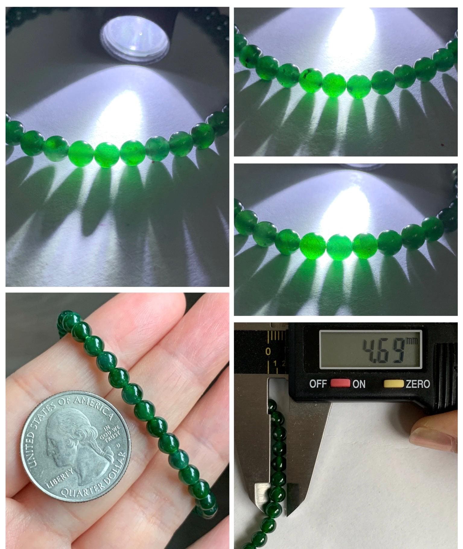 Natural Grade A Guatemalan Icy Translucent Vibrant Jade Jadeite Petite Beads Beaded Bracelet 4.6mm 6.75” 8g 天然冰危绿翡翠小圆珠手串 ZWL330