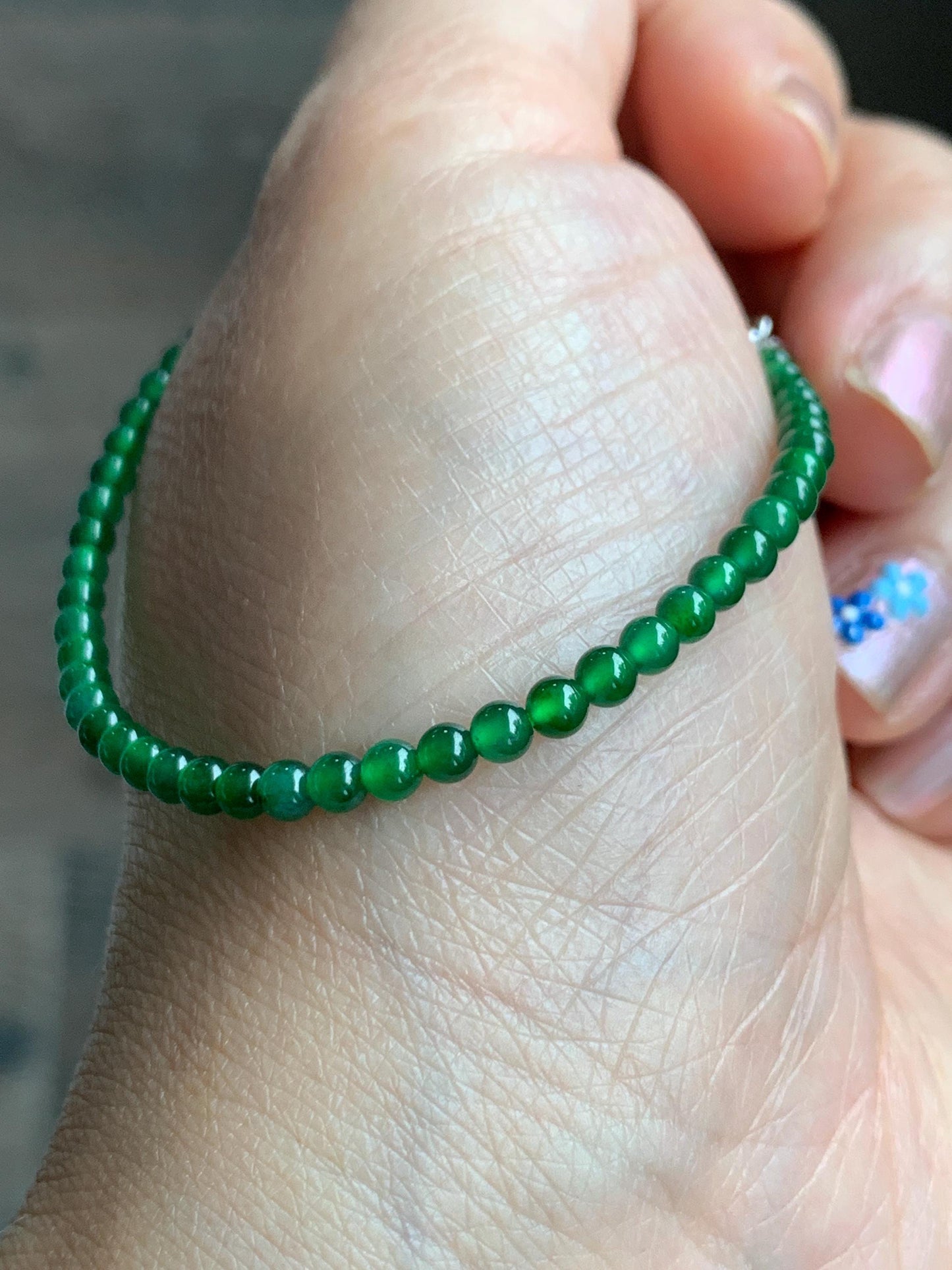 Natural Grade A Guatemalan Icy Highly Translucent Vibrant Jade Jadeite Petite Beads Beaded Bracelet 3mm 7.25” 4g 天然冰危绿翡翠小圆珠手串 WXM165