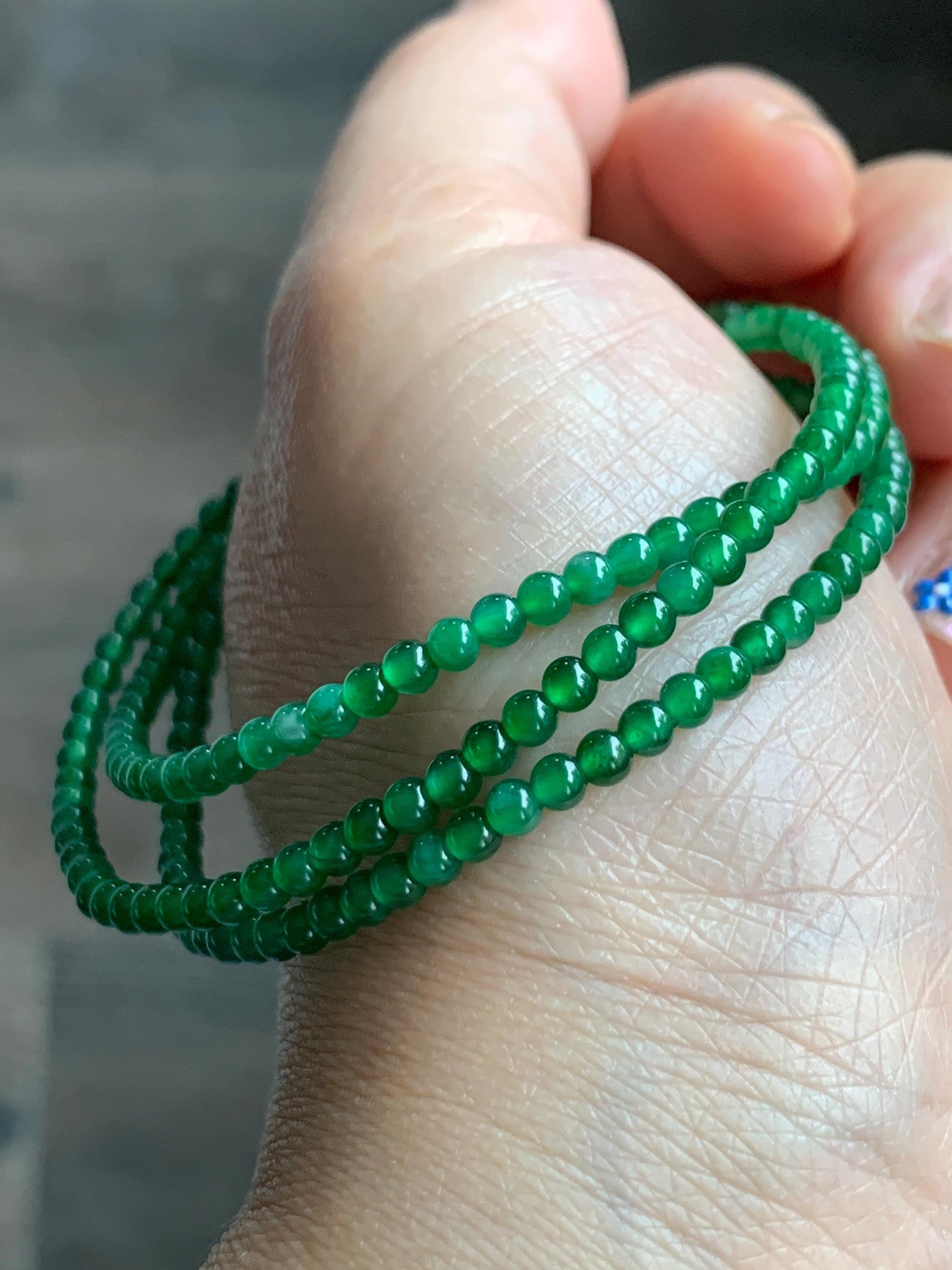 Natural Grade A Guatemalan Icy Highly Translucent Vibrant Green Jadeite Petite Beads Beaded Bracelet 7.25” 3mm 4g 天然冰危绿翡翠小卡圆珠手串 WXM570