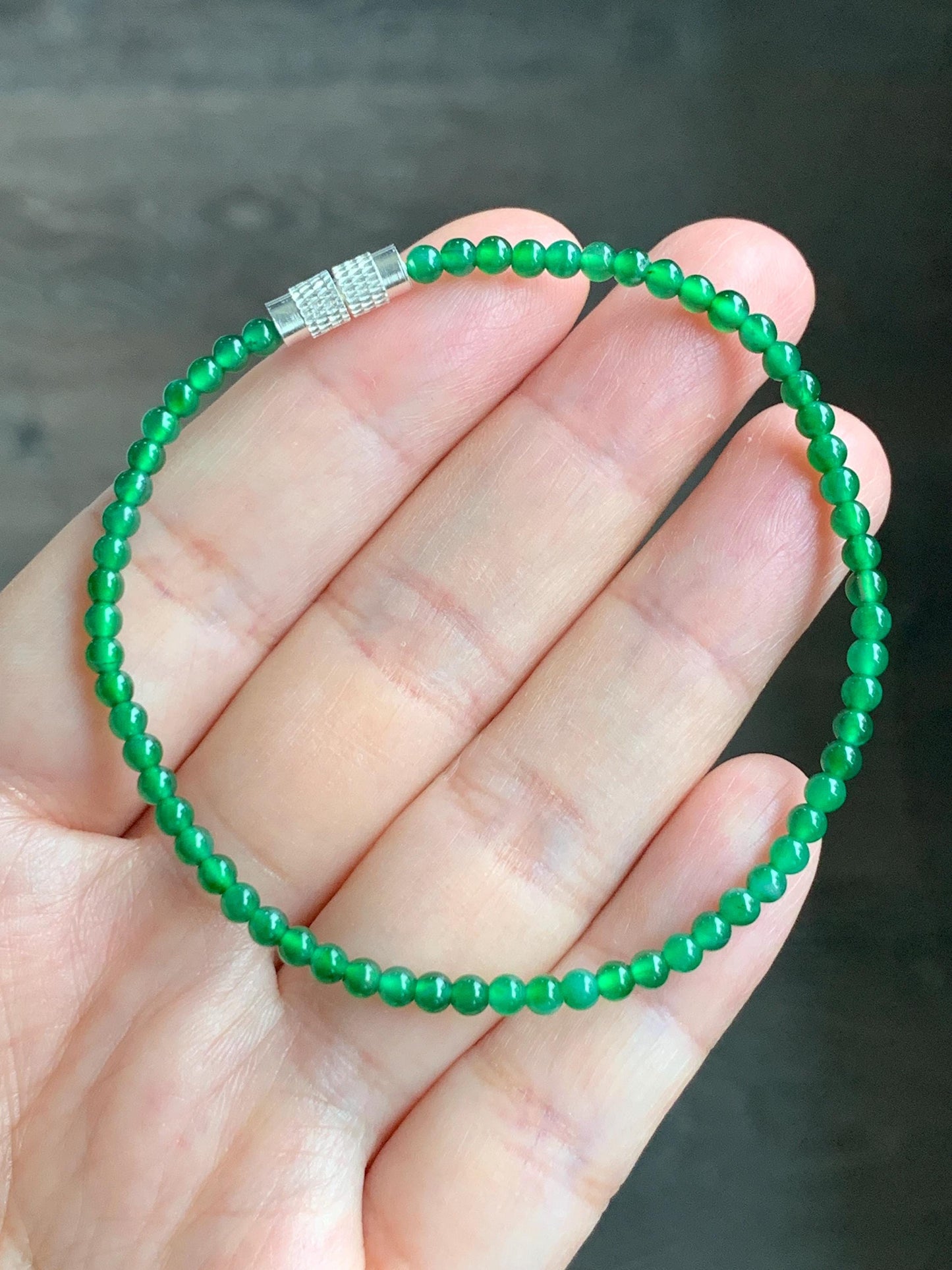 Natural Grade A Guatemalan Icy Highly Translucent Vibrant Green Jadeite Petite Beads Beaded Bracelet 7.25” 3mm 4g 天然冰危绿翡翠小卡圆珠手串 WXM570