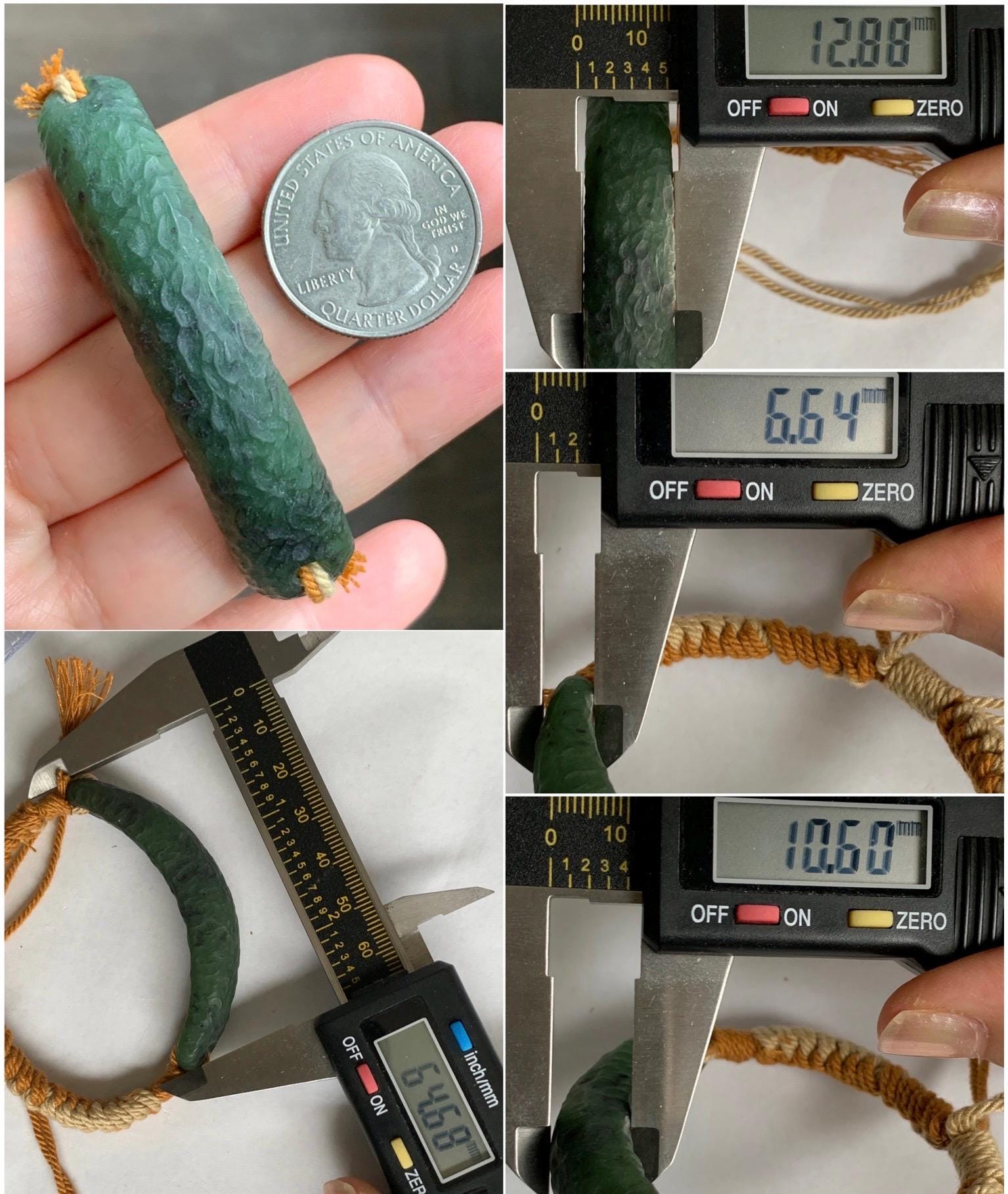 Natural Grade A Nephrite Jade Cuff Rope Bracelet Translucent Dark Green Adjustable 7" 22g HTY-E