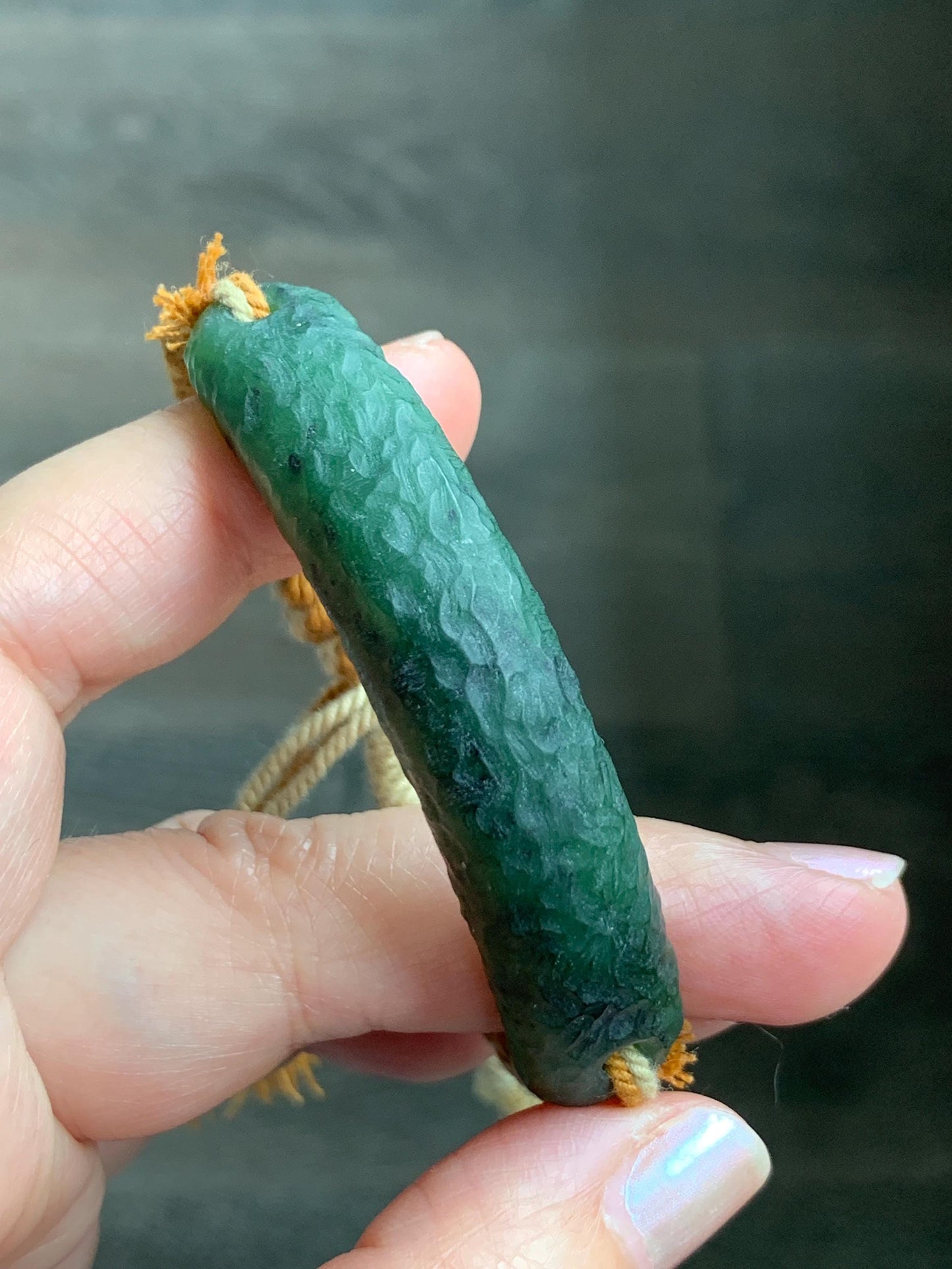 Natural Grade A Nephrite Jade Cuff Rope Bracelet Translucent Dark Green Adjustable 7" 22g HTY-E