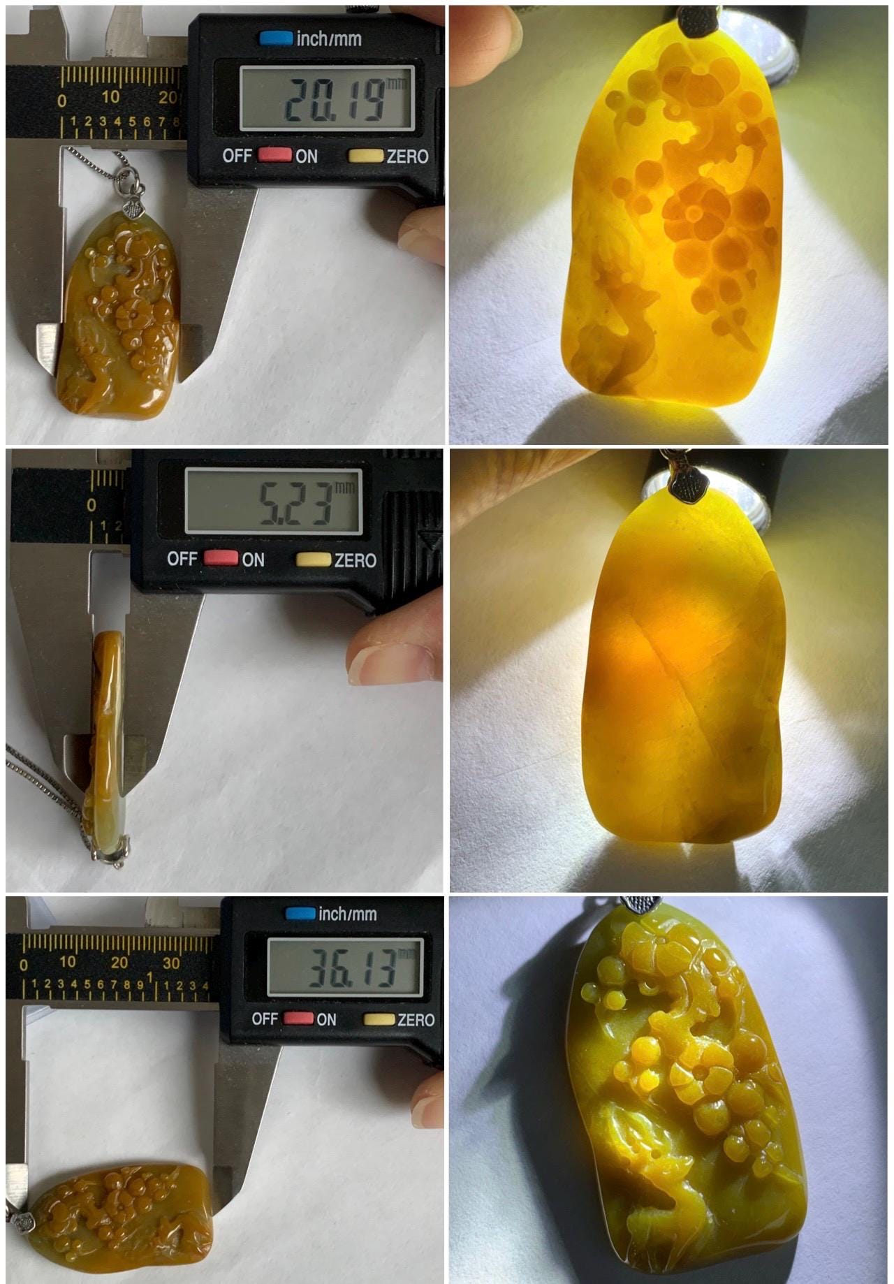 Natural Grade A Guatemalan Icy Translucent Rich Yellow Jadeite Deer Cherry Blossom Pendant Sterling Silver 8g 天然冰危油黄翡翠梅花鹿吊坠挂件 WHL99