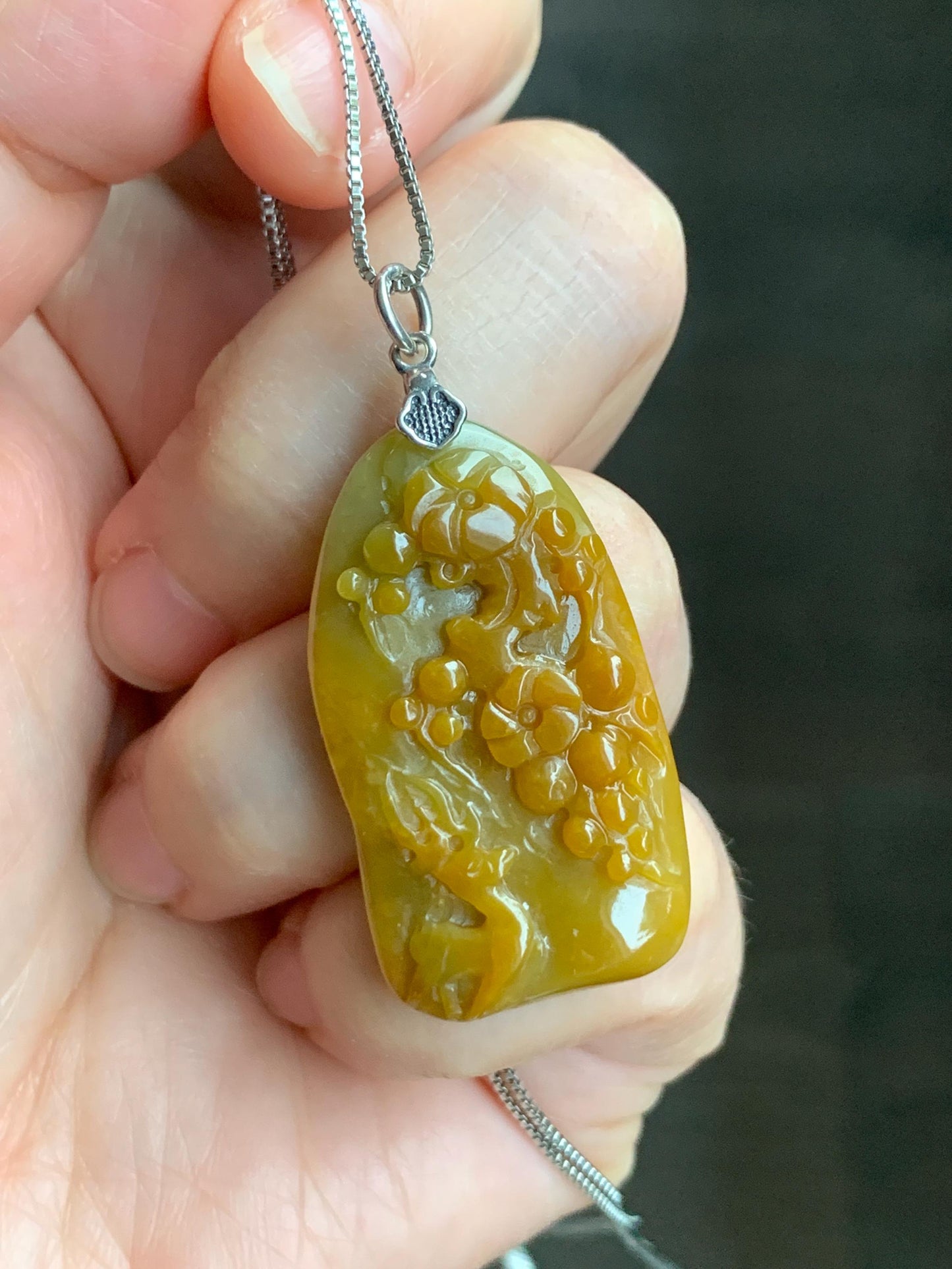 Natural Grade A Guatemalan Icy Translucent Rich Yellow Jadeite Deer Cherry Blossom Pendant Sterling Silver 8g 天然冰危油黄翡翠梅花鹿吊坠挂件 WHL99