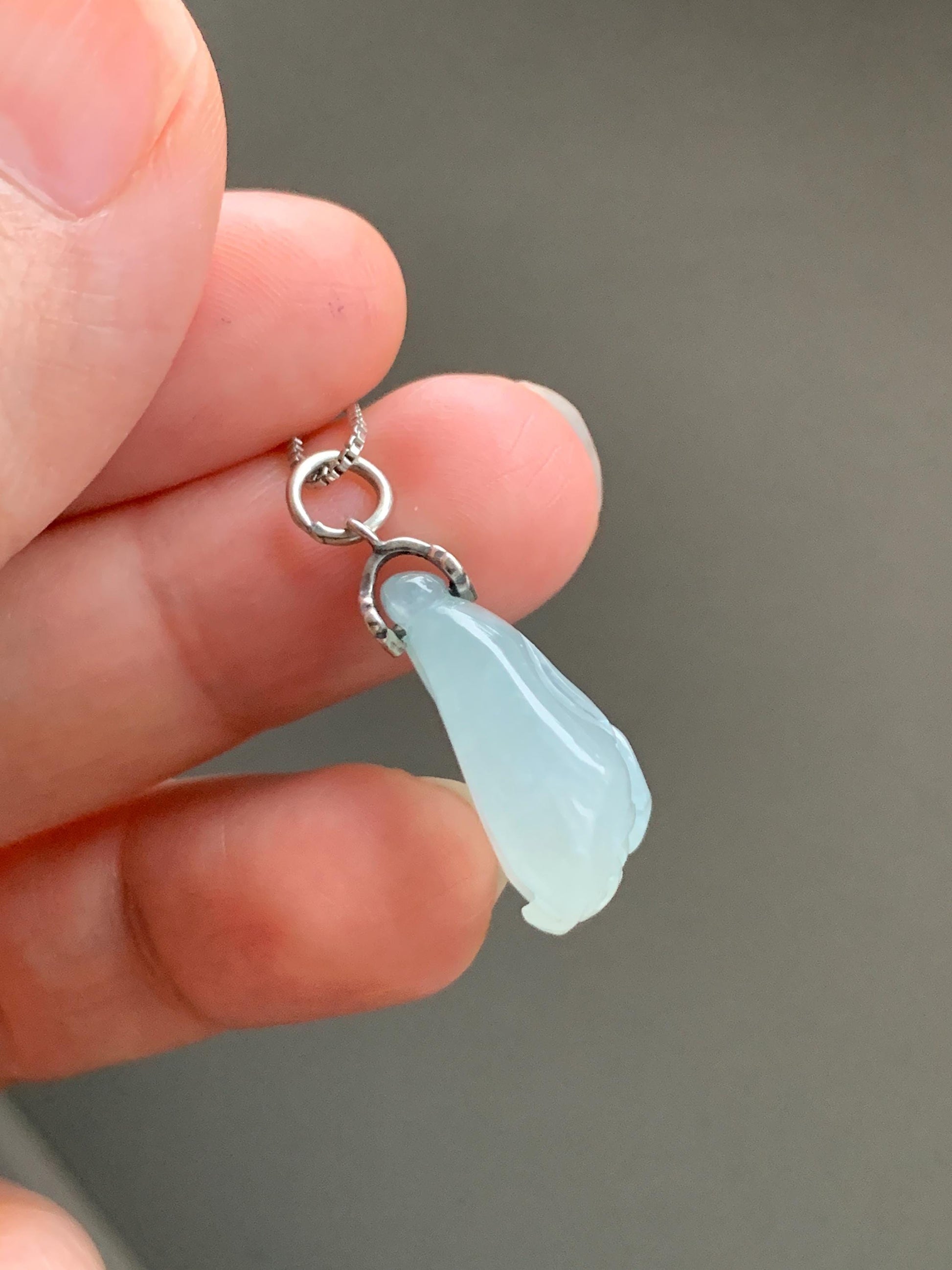 Natural Grade A Icy Translucent Gelatinous Pastel Green Jadeite Carved Cabbage Pendant Sterling Silver 5g 天然冰胶晴底翡翠白菜吊坠 MBC360