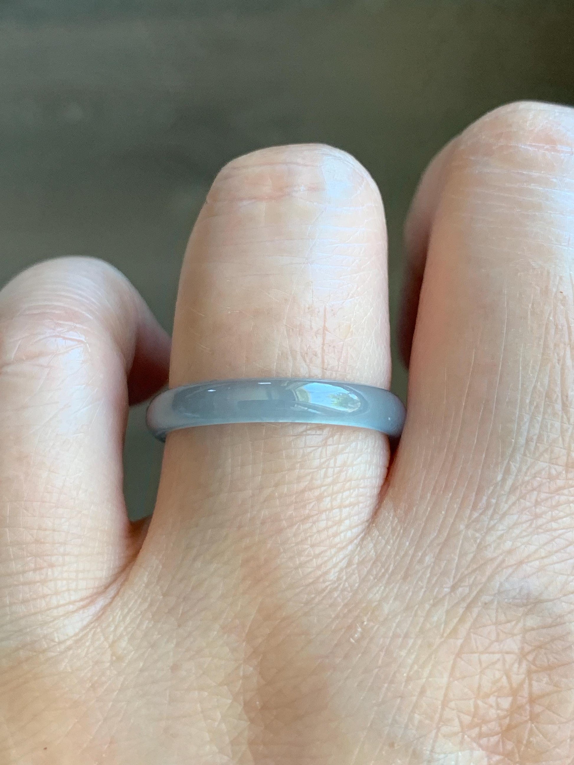 Natural Grade A Guatemalan Icy Highly Translucent Gelatinous Pastel Teal Blue Jade Jadeite Band Ring Size 9 US 天然冰危淡蓝起光翡翠戒圈 WZC44-A