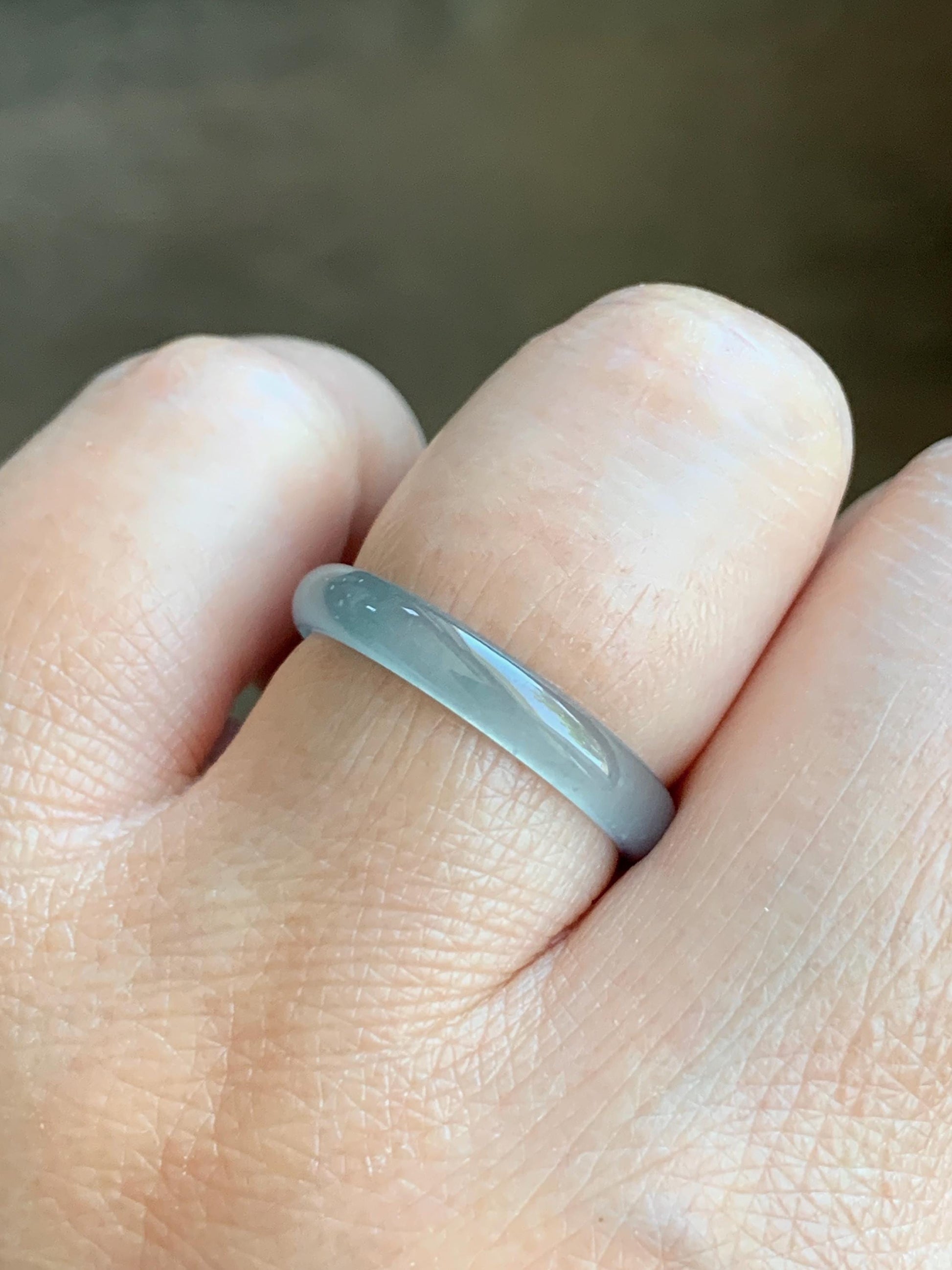 Natural Grade A Guatemalan Icy Highly Translucent Gelatinous Pastel Teal Blue Jade Jadeite Band Ring Size 7.75 US 天然冰危淡蓝起光翡翠戒圈 WZC44-B
