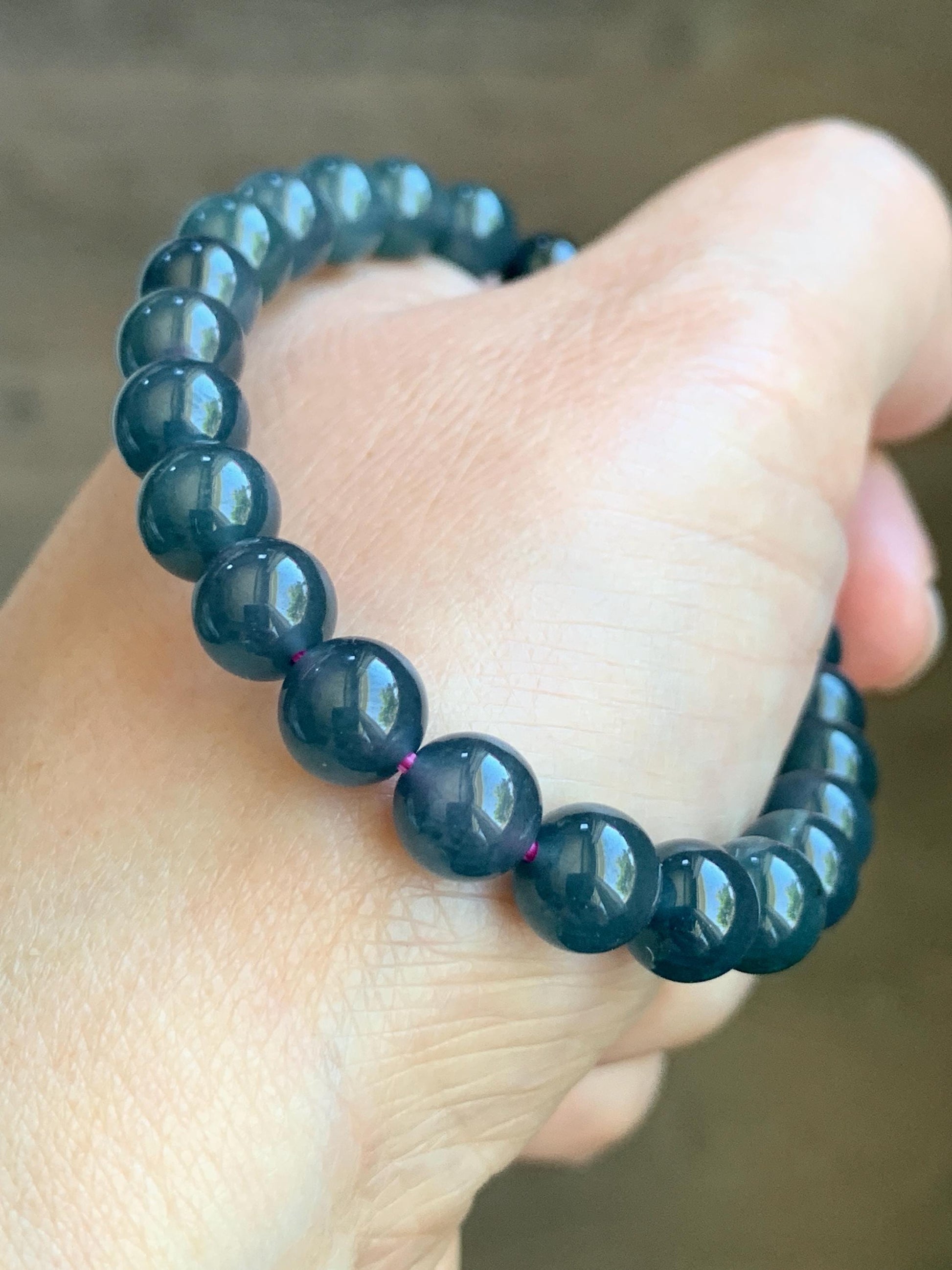 Natural Grade A Guatemalan Icy Translucent Gelatinous Dark Blueberry Blue Jade Jadeite Beaded Bracelet 7.8mm 7.25” 19g 天然冰危蓝莓翡翠圆珠手串 NZL250