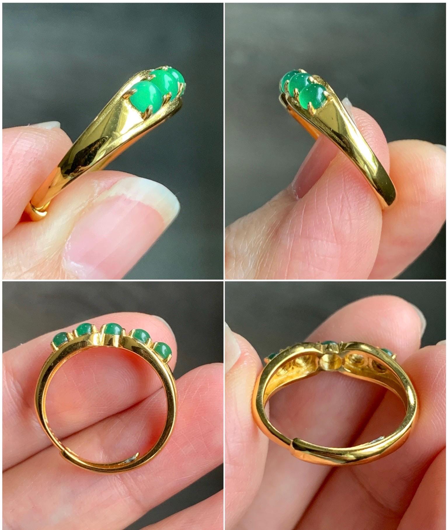 Natural Grade A Guatemalan Icy Translucent Vibrant Green 5-Stone Jade Jadeite Band Ring Sterling Silver Size Adjustable 天然冰危绿翡翠镶嵌排戒 WPJ77