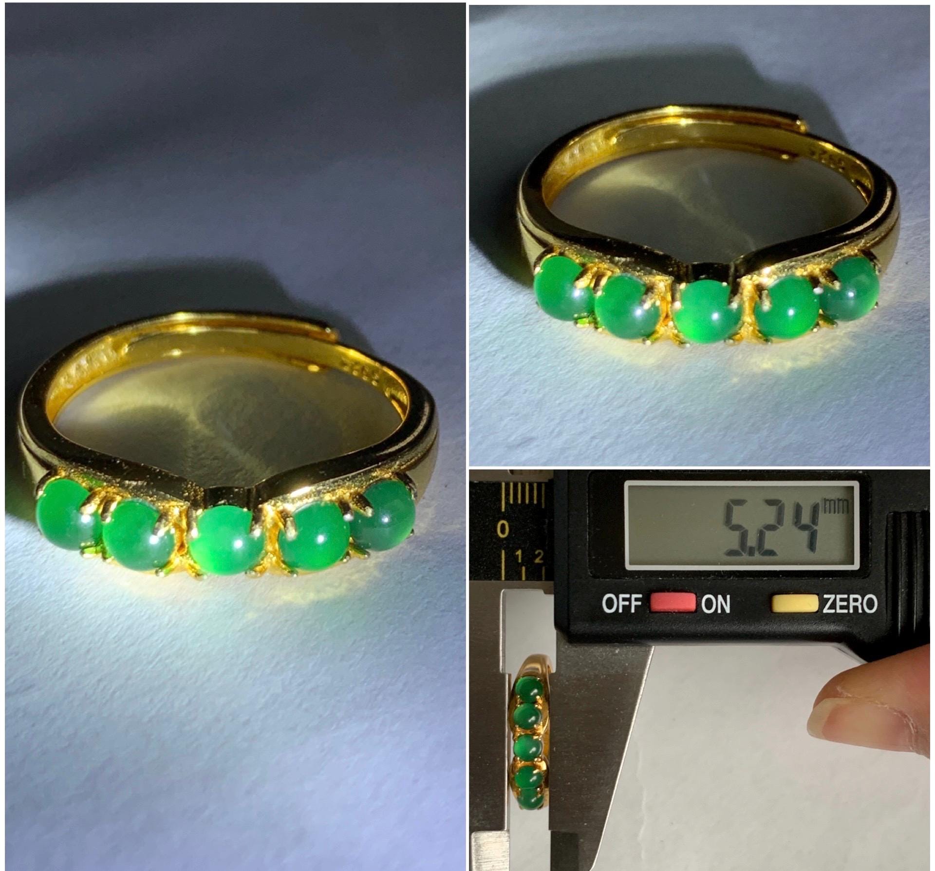 Natural Grade A Guatemalan Icy Translucent Vibrant Green 5-Stone Jade Jadeite Band Ring Sterling Silver Size Adjustable 天然冰危绿翡翠镶嵌排戒 WPJ77
