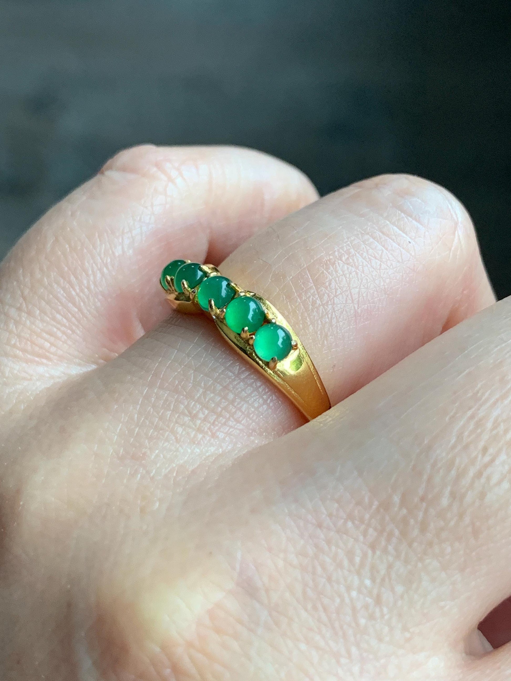 Natural Grade A Guatemalan Icy Translucent Vibrant Green 5-Stone Jade Jadeite Band Ring Sterling Silver Size Adjustable 天然冰危绿翡翠镶嵌排戒 WPJ77