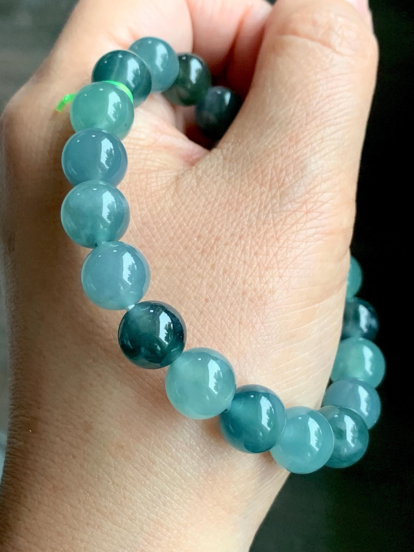 Natural Grade A Guatemalan Icy Highly Translucent Teal Blue Multicolored Jadeite Beaded Bracelet 10mm 7.25” 34g 天然老种冰危蓝水多宝翡翠手串 WDB360