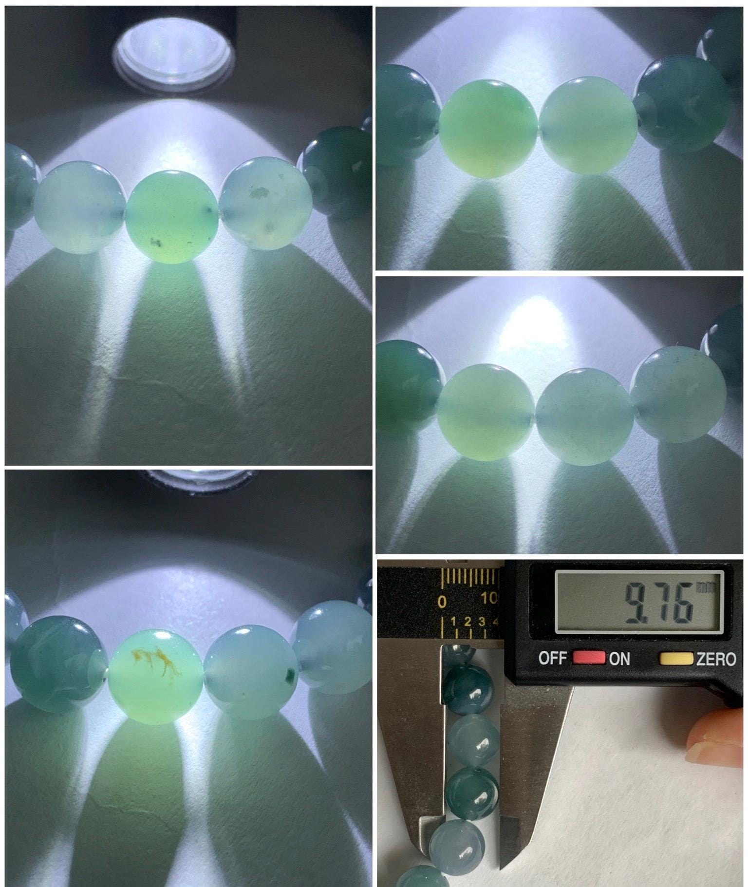 Natural Grade A Guatemalan Icy Highly Translucent Teal Blue Multicolored Jadeite Beaded Bracelet 9.7mm 7” 32g 天然老种冰危蓝水多宝翡翠手串 WDB330
