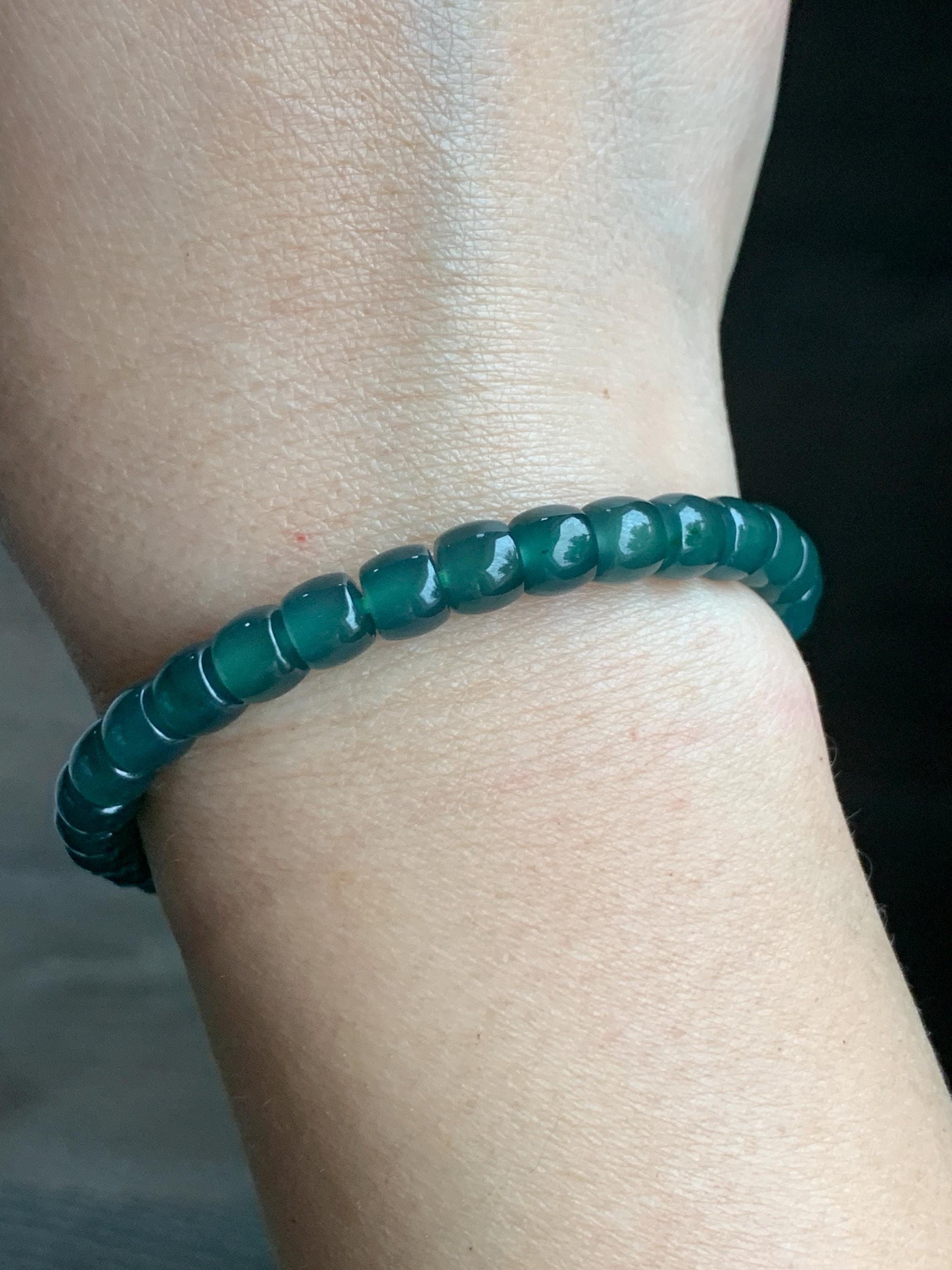 Natural Grade A Guatemalan Icy Highly Translucent Teal Green Jadeite Drum Beads Beaded Bracelet 6.3x5.3mm 6.75" 15g 天然冰胶起光危蓝绿翡翠桶珠手串 WLG260