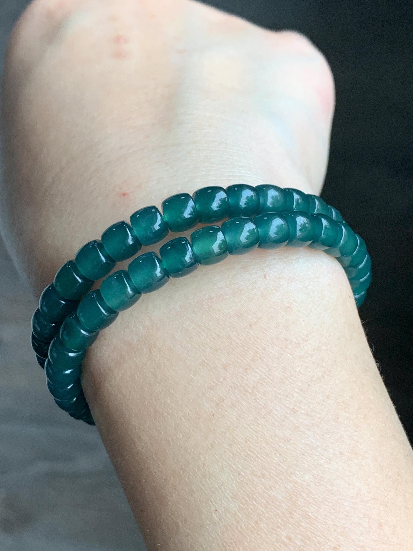 Natural Grade A Guatemalan Icy Highly Translucent Teal Green Jadeite Drum Beads Beaded Bracelet 6.3x5.3mm 6.75" 15g 天然冰胶起光危蓝绿翡翠桶珠手串 WLG260