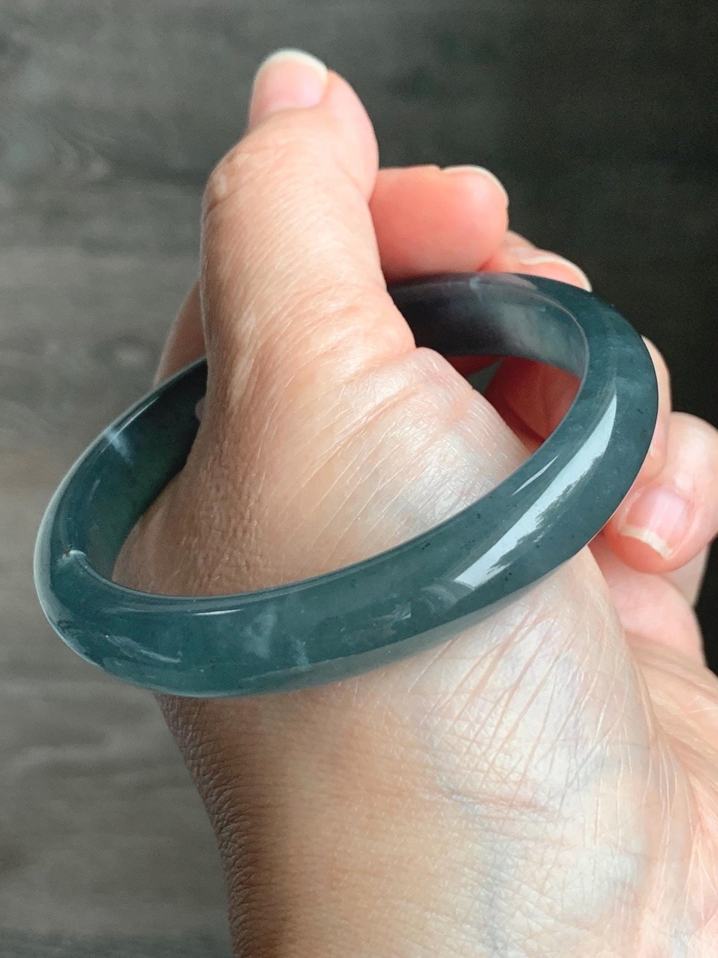 Certified Natural Grade A Guatemalan Icy Translucent Gelatinous Dusty Teal Blue Jadeite Bangle Bracelet 55.7mm 37.7g 天然老种冰胶危蓝绿翡翠正圈手镯 9972