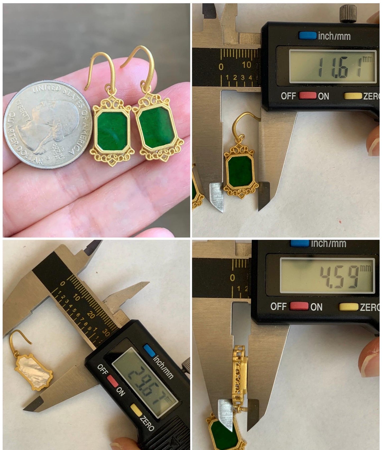 Natural Grade A Icy Vibrant Hot Green Jade Jadeite MOP Dangle Hook Earrings S925 Sterling Silver Yellow Gold Overlay 天然花青翡翠银镶耳钩 HQF350