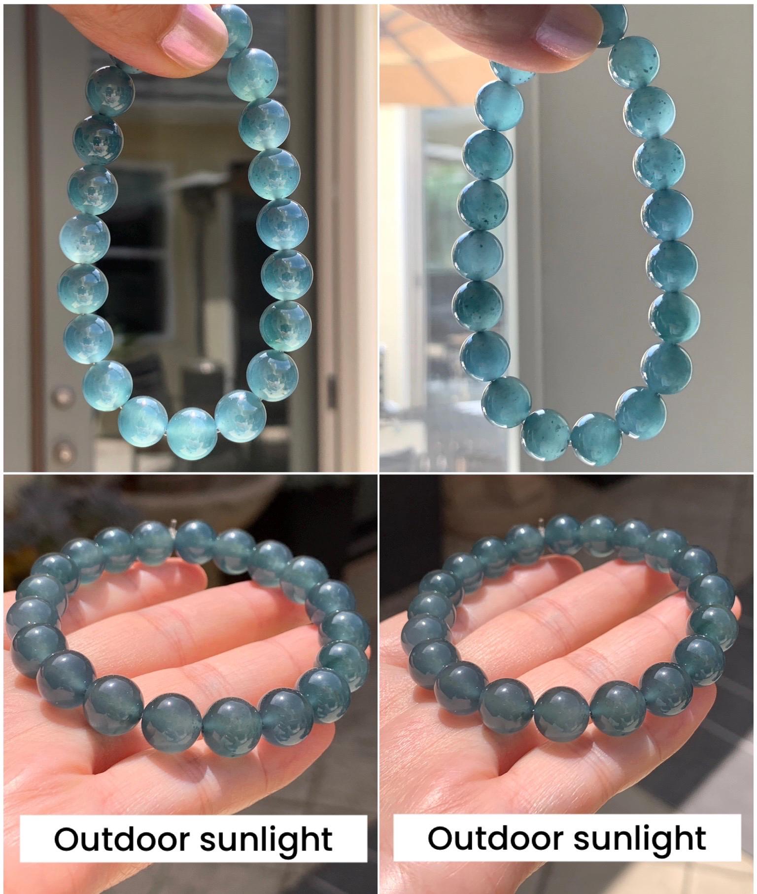 Certified Natural Grade A Guatemalan Premium Icy Translucent Dark Teal Blue Jade Jadeite Beaded Bracelet 10mm 7.25” 35g 天然老种冰危深蓝翡翠大卡手串 9962