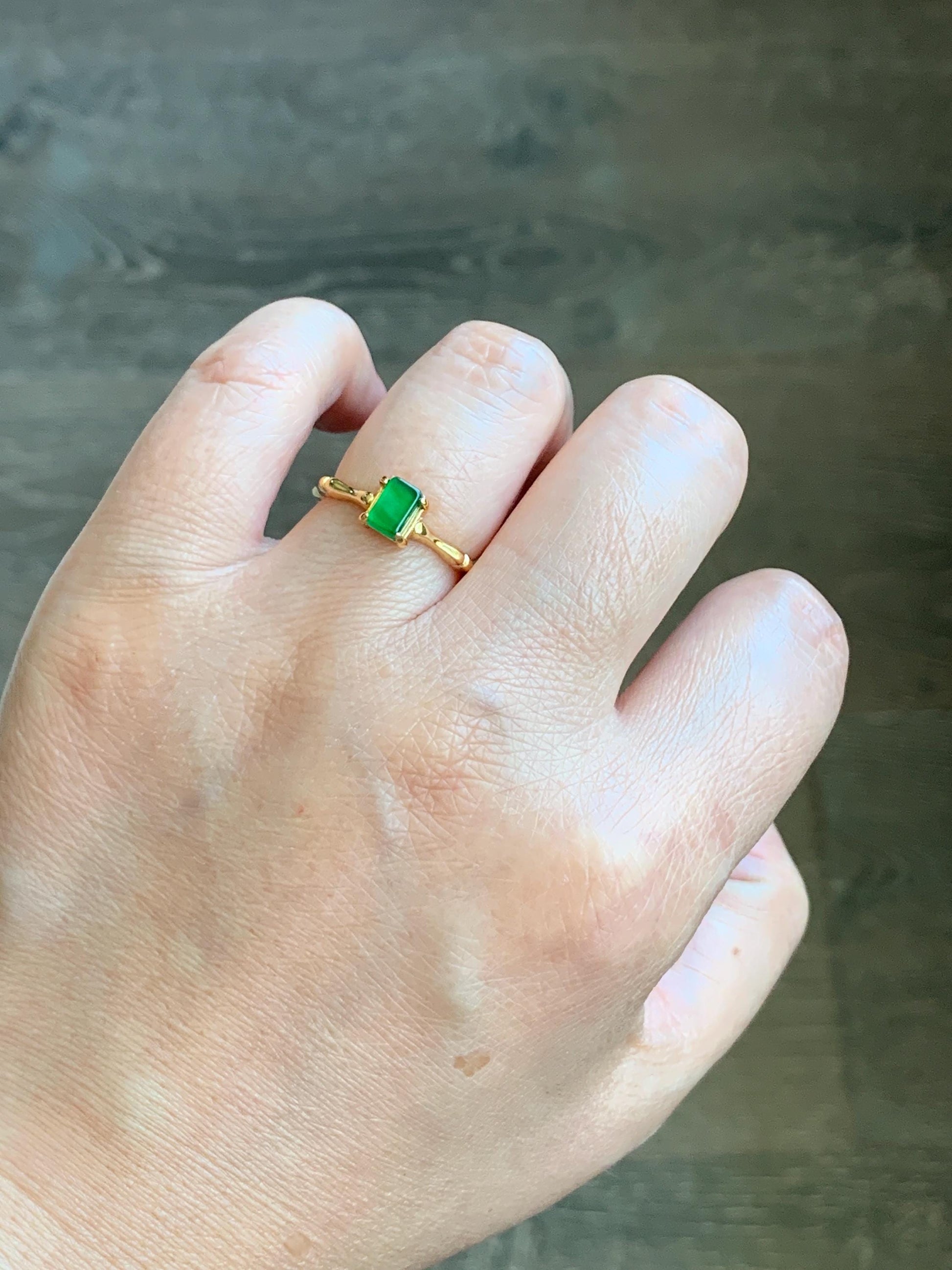 Natural Grade A Guatemalan Icy Translucent Vibrant Green Jade Jadeite Bamboo Ring Sterling Silver Size Adjustable 天然冰危绿切割面翡翠竹节银镶戒指 ZJL55C