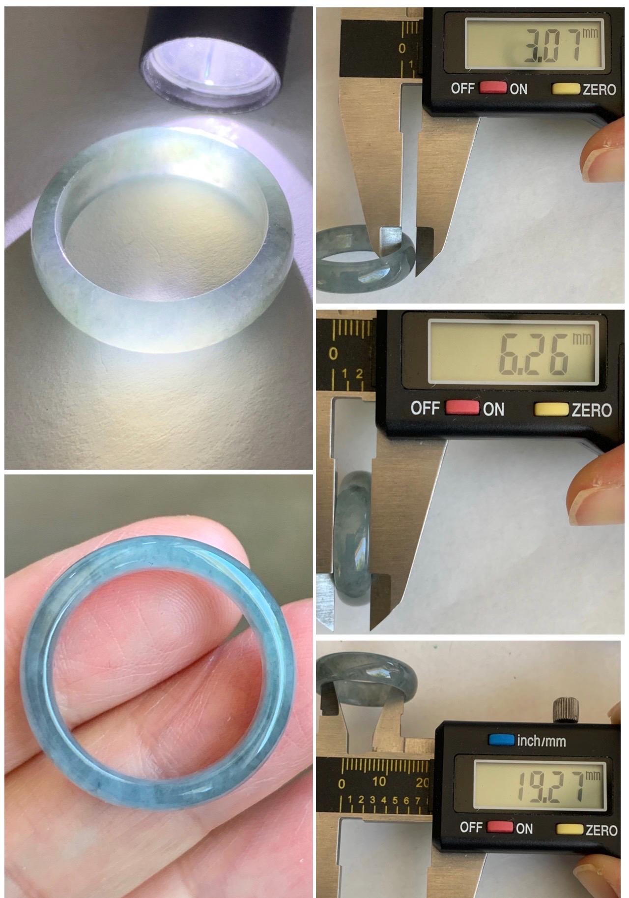 Natural Grade A Guatemalan Icy Translucent Gelatinous Wuji Jade Jadeite Band Ring Size 9.25 US 天然冰胶危乌鸡翡翠戒圈 WWJ150F