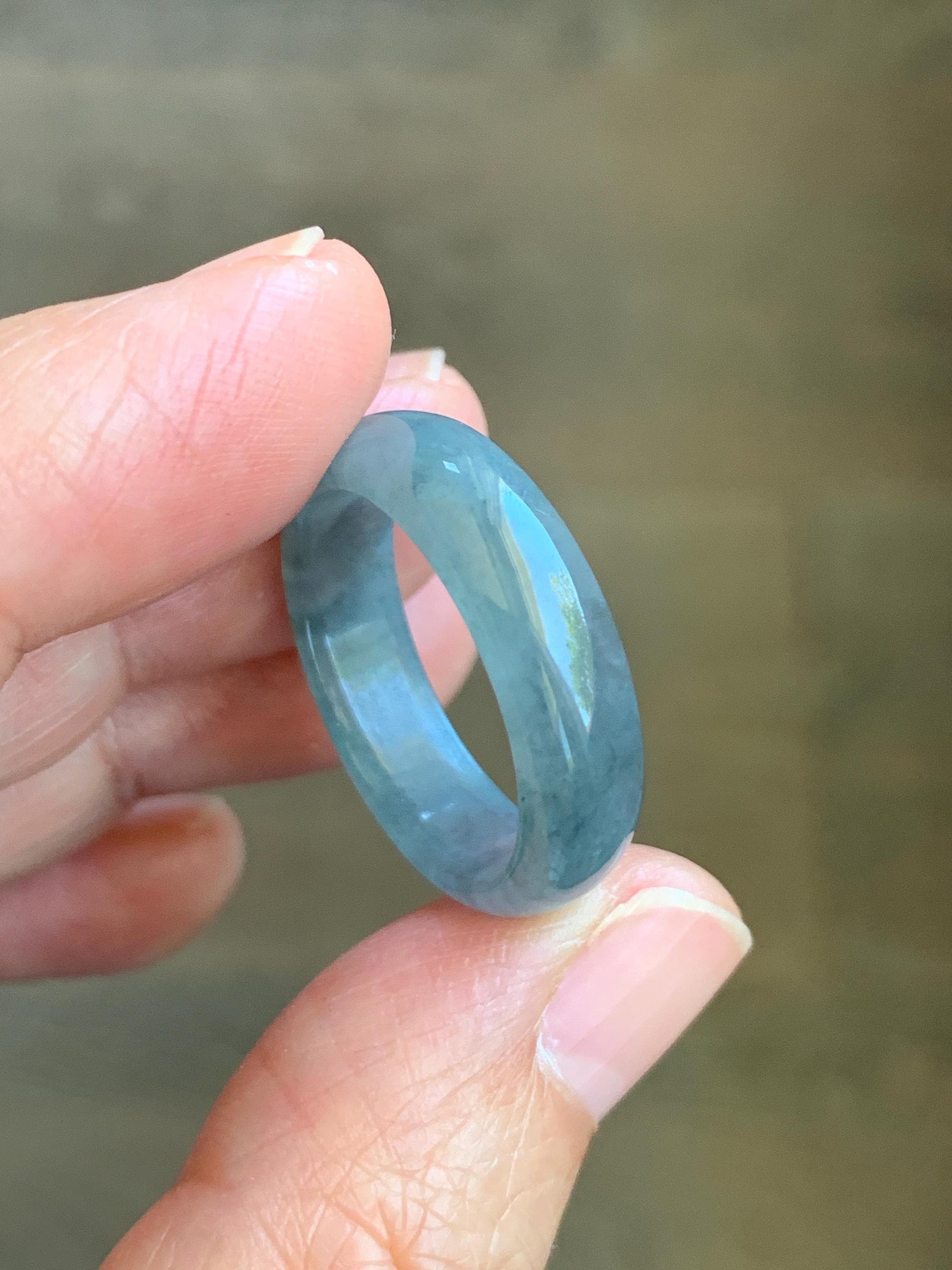 Natural Grade A Guatemalan Icy Translucent Gelatinous Wuji Jade Jadeite Band Ring Size 9.25 US 天然冰胶危乌鸡翡翠戒圈 WWJ150F