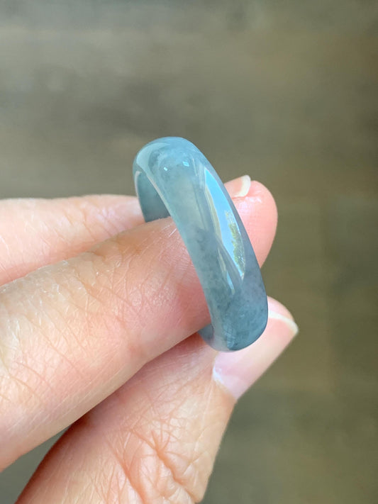 Natural Grade A Guatemalan Icy Translucent Gelatinous Wuji Jade Jadeite Band Ring Size 9.25 US 天然冰胶危乌鸡翡翠戒圈 WWJ150F
