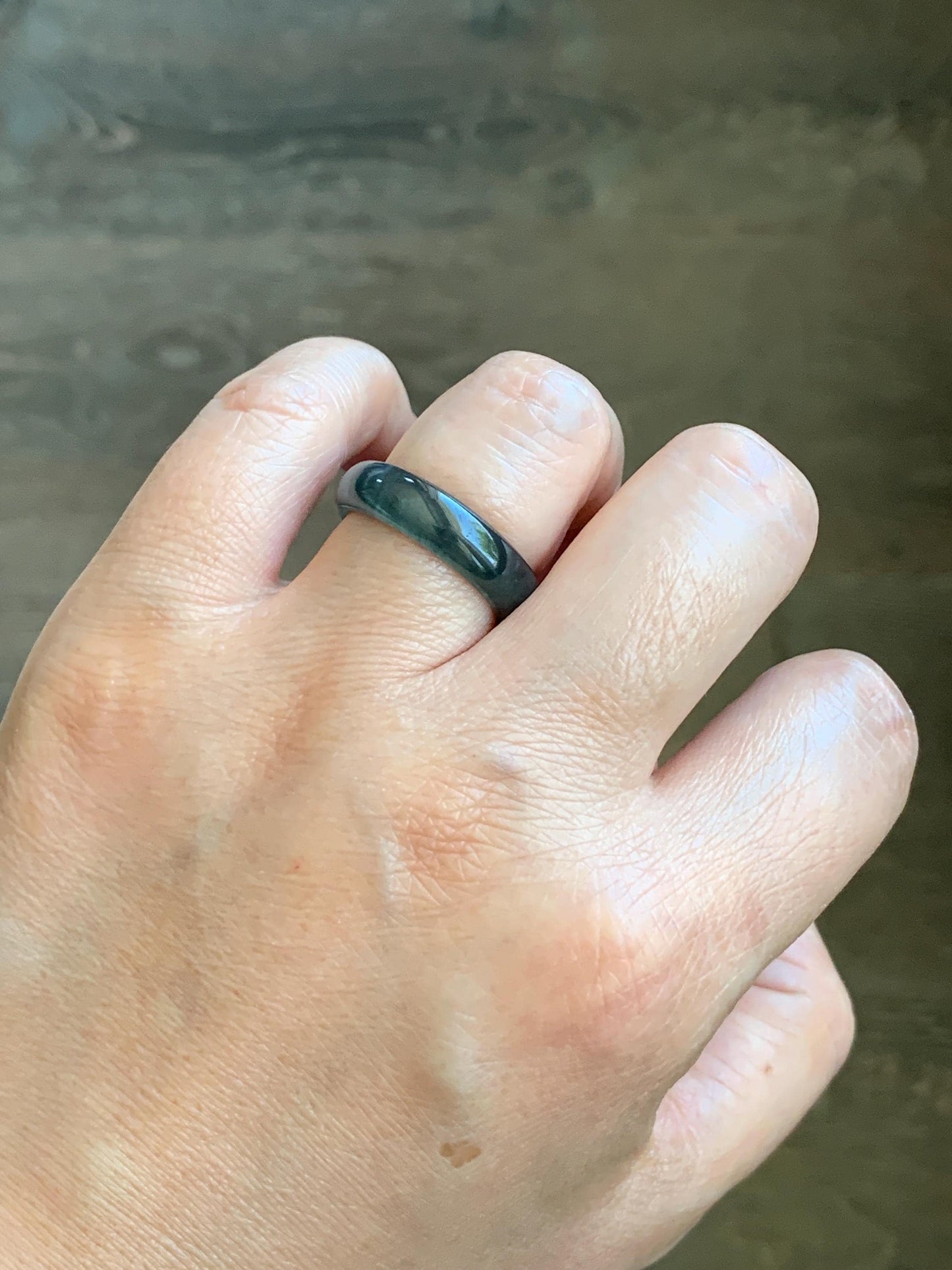 Natural Grade A Guatemalan Icy Translucent Gelatinous Dark Wuji Jade Jadeite Band Ring Size 8 US 天然冰胶危乌鸡翡翠戒圈 WWJ150E