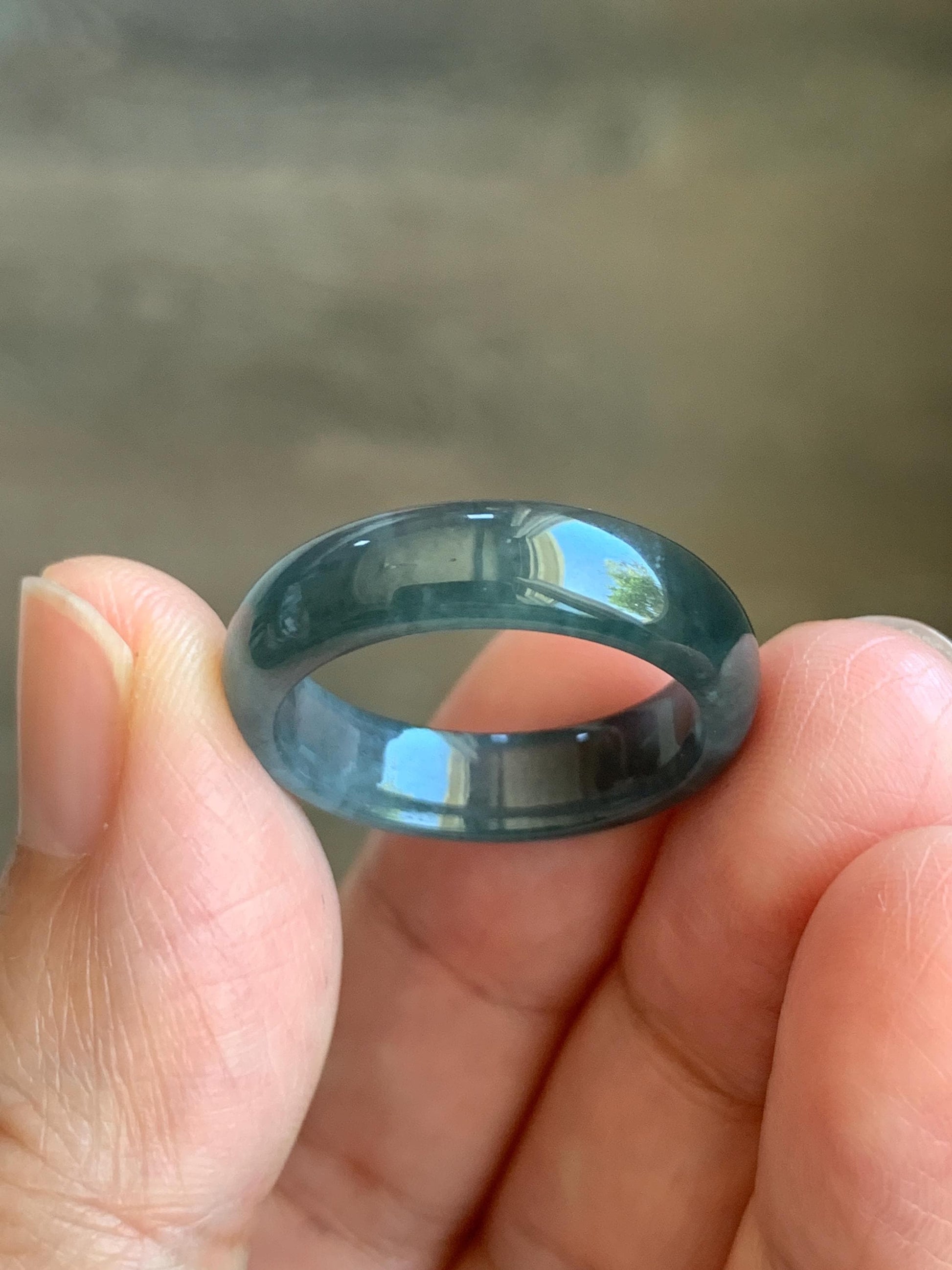 Natural Grade A Guatemalan Icy Translucent Gelatinous Dark Wuji Jade Jadeite Band Ring Size 8 US 天然冰胶危乌鸡翡翠戒圈 WWJ150E