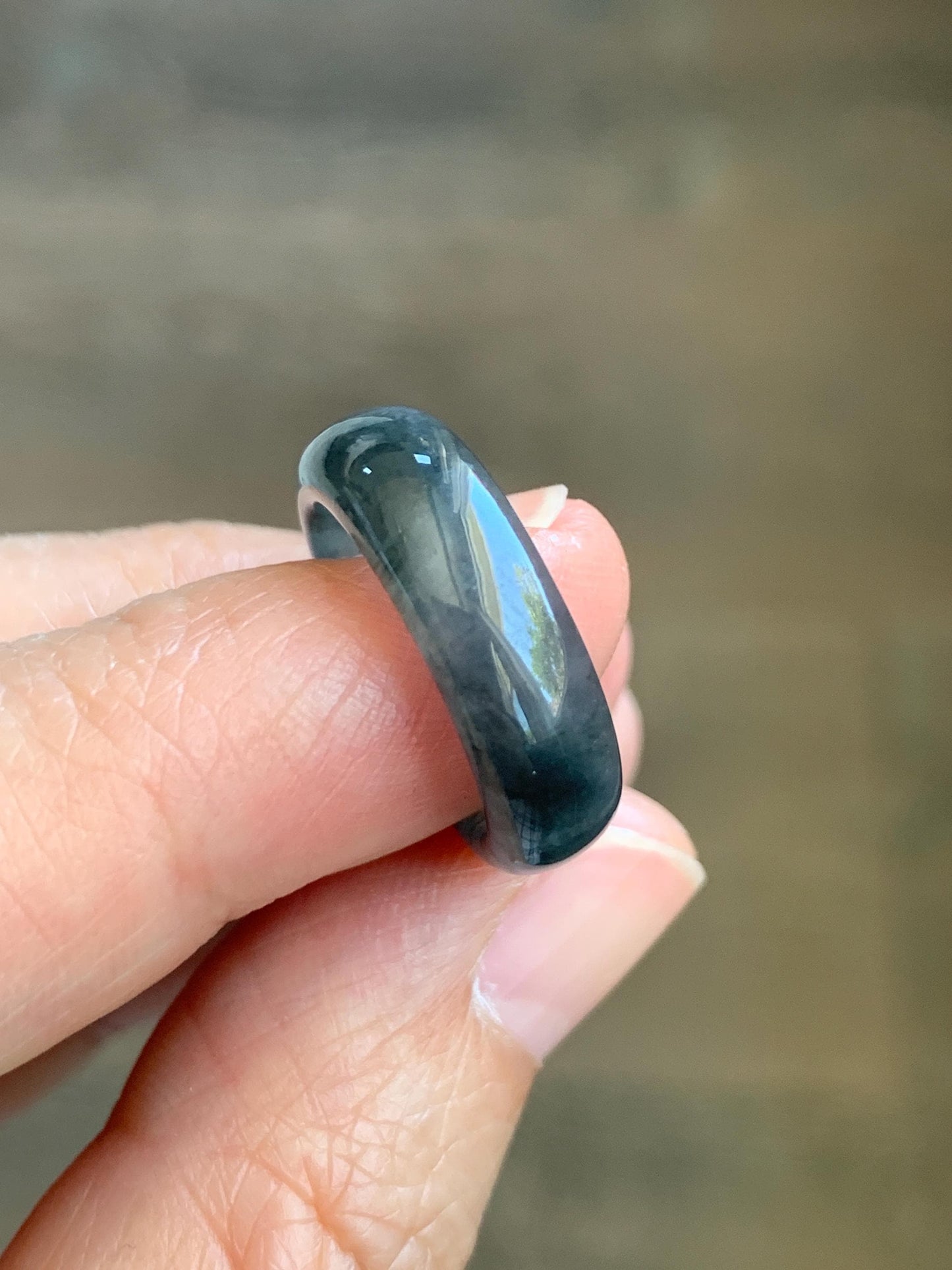 Natural Grade A Guatemalan Icy Translucent Gelatinous Dark Wuji Jade Jadeite Band Ring Size 4.75 US 天然冰胶危乌鸡翡翠戒圈 WWJ150C