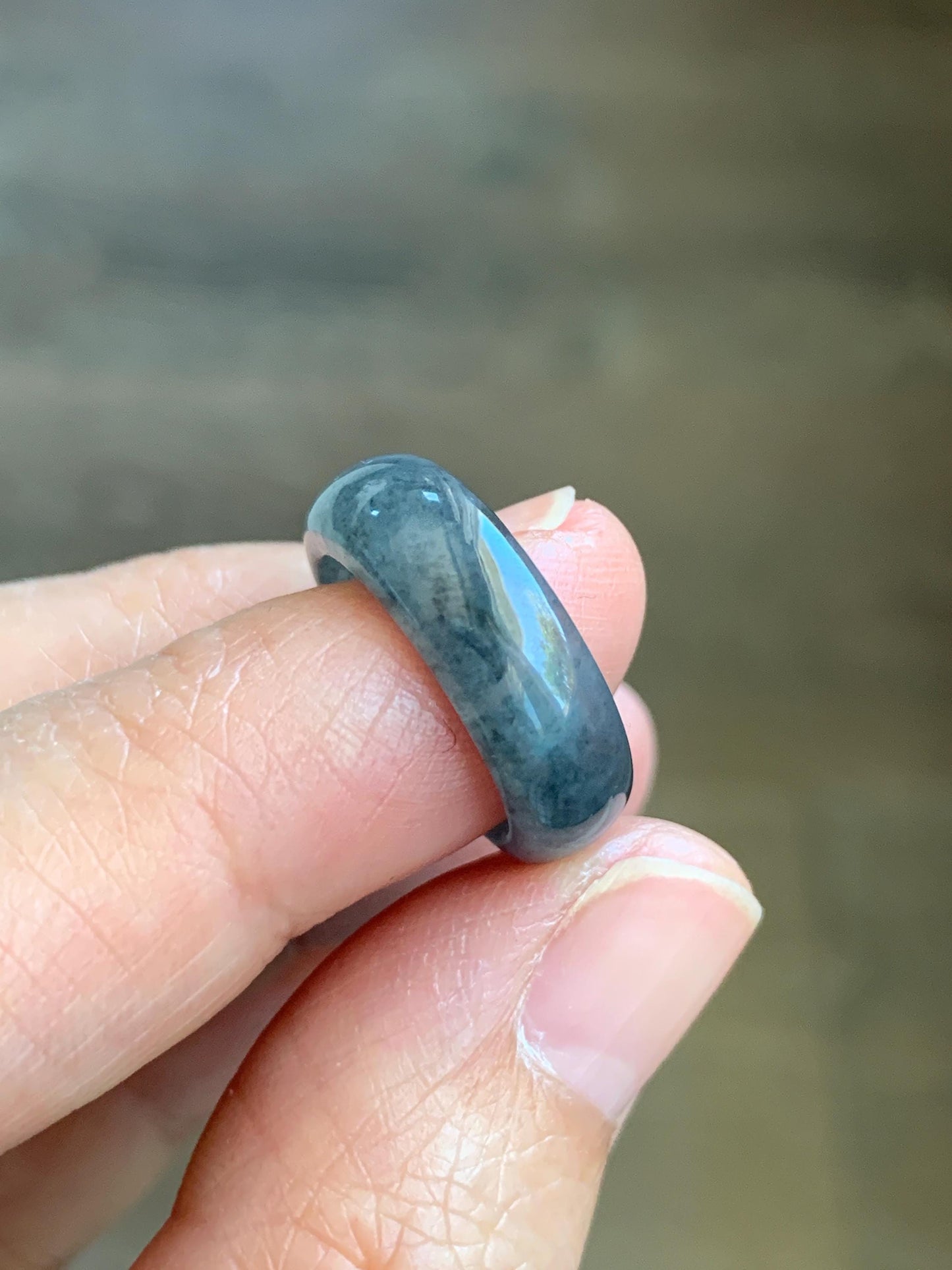 Natural Grade A Guatemalan Icy Translucent Gelatinous Dark Wuji Jade Jadeite Band Ring Size 2.75 US 天然冰胶危乌鸡翡翠戒圈 WWJ150B