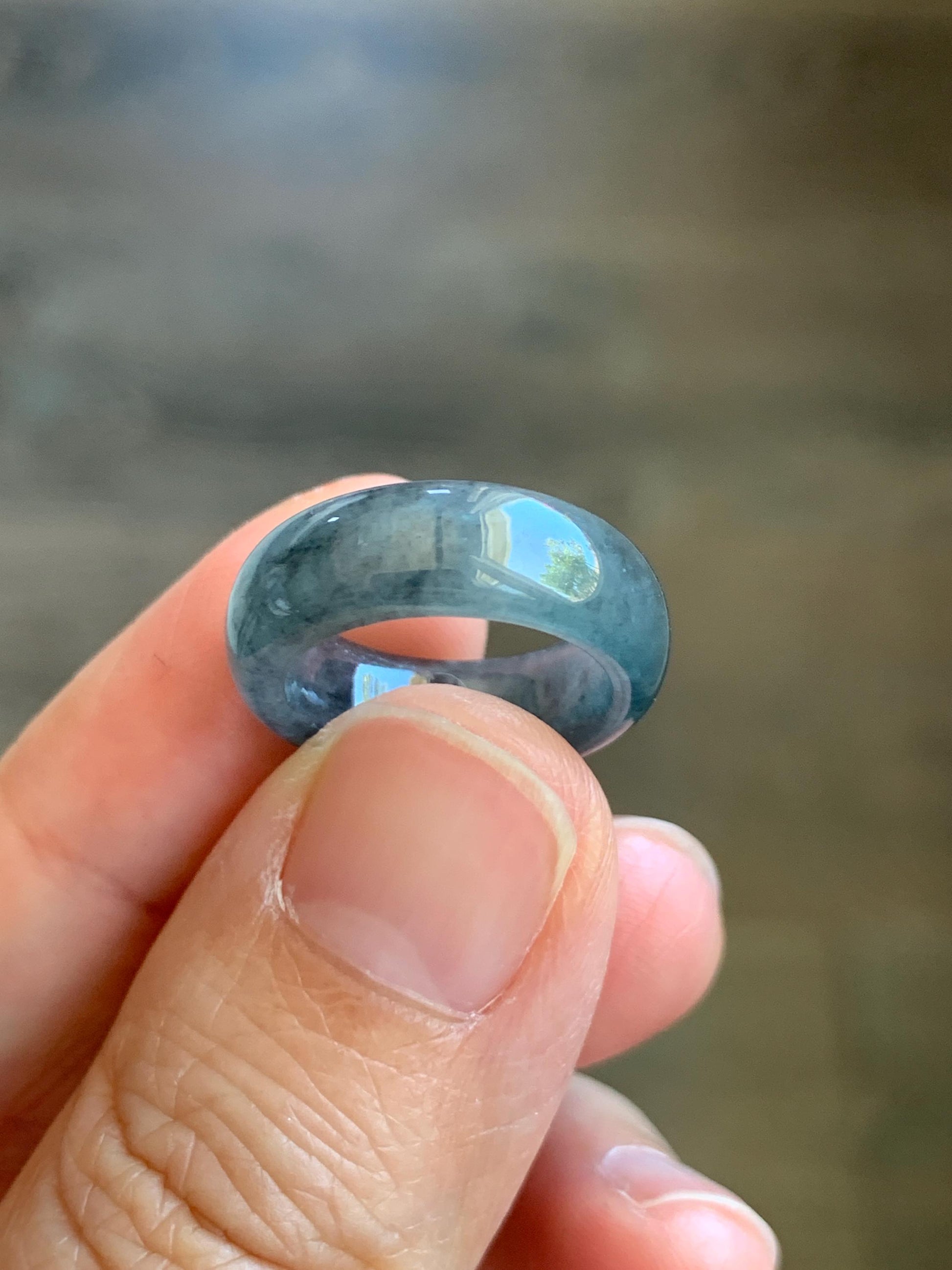 Natural Grade A Guatemalan Icy Translucent Gelatinous Dark Wuji Jade Jadeite Band Ring Size 2.75 US 天然冰胶危乌鸡翡翠戒圈 WWJ150B