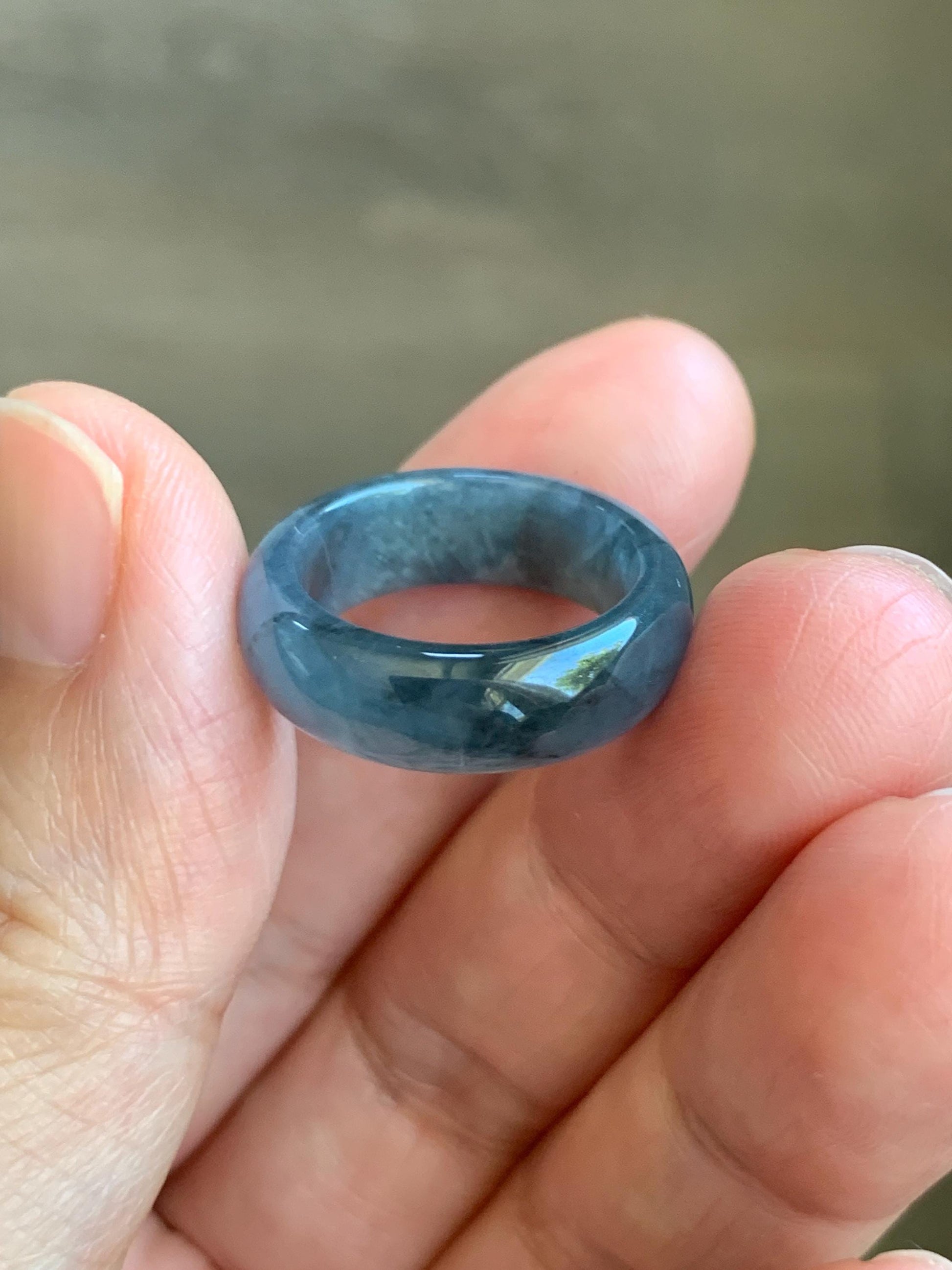 Natural Grade A Guatemalan Icy Translucent Gelatinous Dark Wuji Jade Jadeite Band Ring Size 4.75 US 天然冰胶危乌鸡翡翠戒圈 WWJ150A