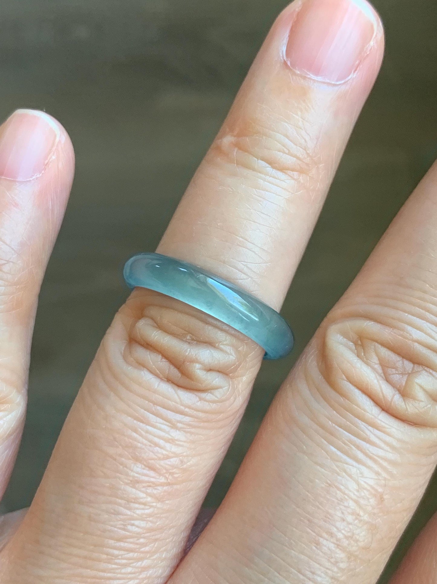 Natural Grade A Guatemalan Premium Icy Highly Translucent Pastel Teal Blue Jade Jadeite Band Ring Size 6.5 US 天然冰危蓝绿起冰起光翡翠戒圈 WLU44-2