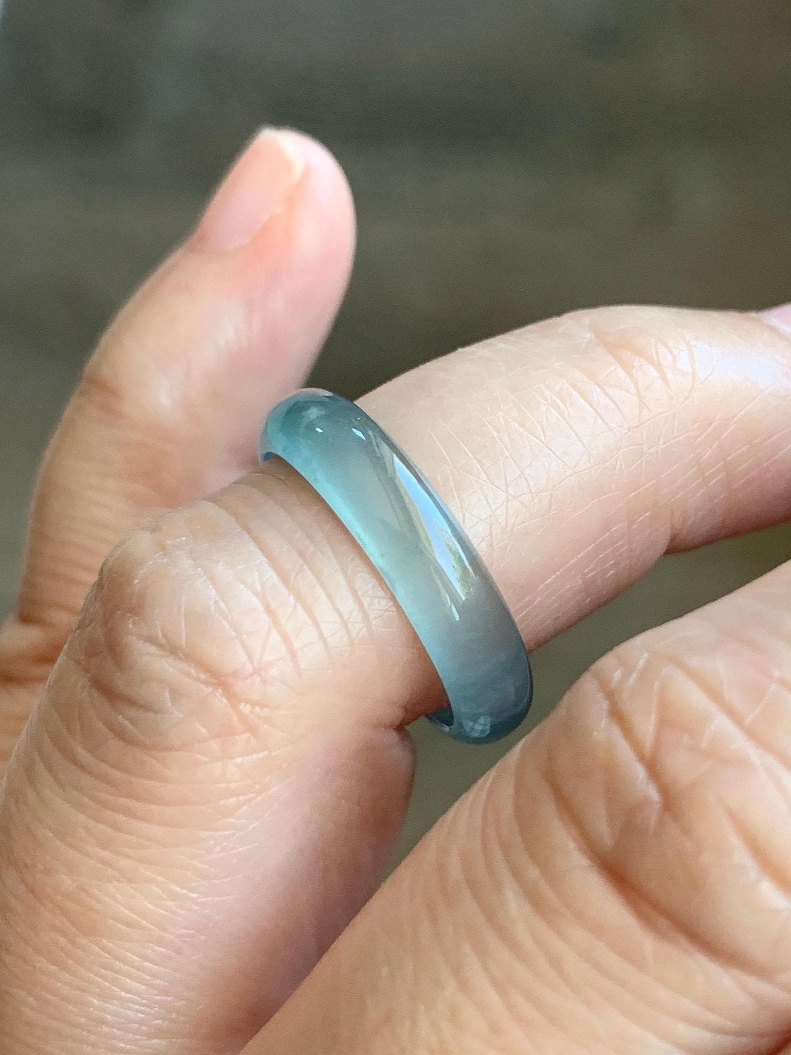 Natural Grade A Guatemalan Premium Icy Highly Translucent Pastel Teal Blue Jade Jadeite Band Ring Size 6.5 US 天然冰危蓝绿起冰起光翡翠戒圈 WLU44-1