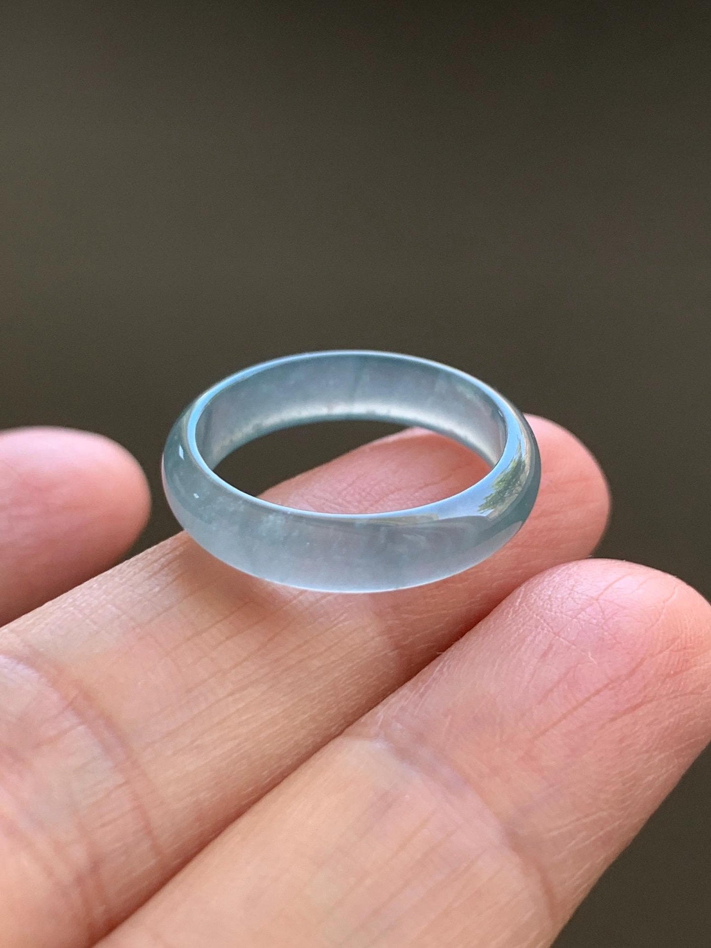 Natural Grade A Guatemalan Premium Icy Highly Translucent Pastel Teal Blue Jade Jadeite Band Ring Size 6.5 US 天然冰危蓝绿起冰起光翡翠戒圈 WLU44-1