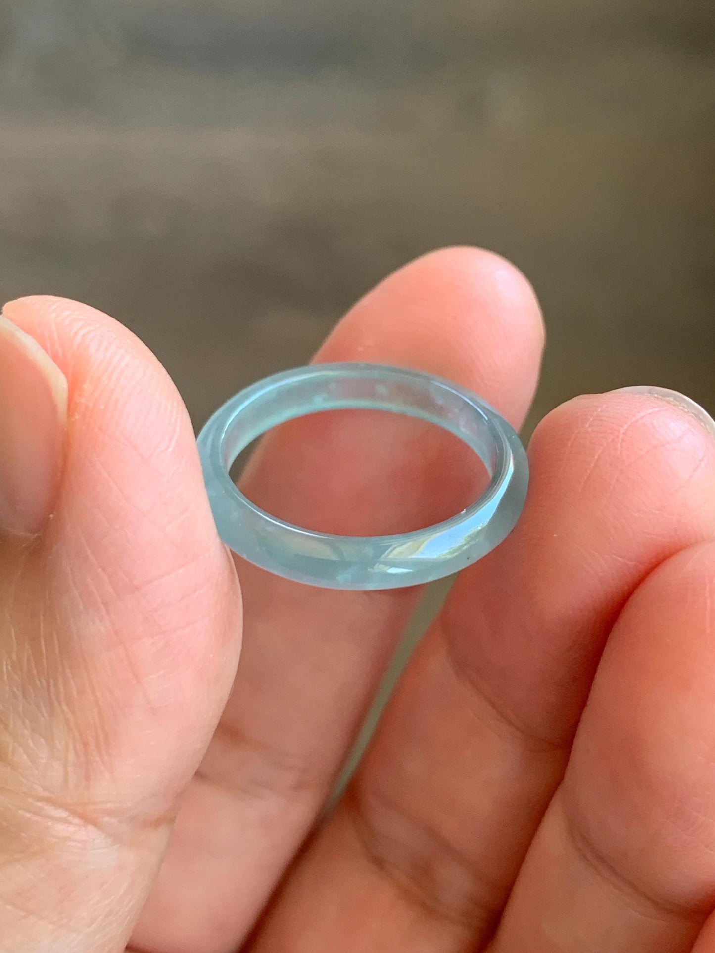Natural Grade A Guatemalan Premium Icy Highly Translucent Pastel Teal Blue Jade Jadeite Band Ring Size 6 US 天然冰危蓝绿起冰起光翡翠戒圈 XQL44C