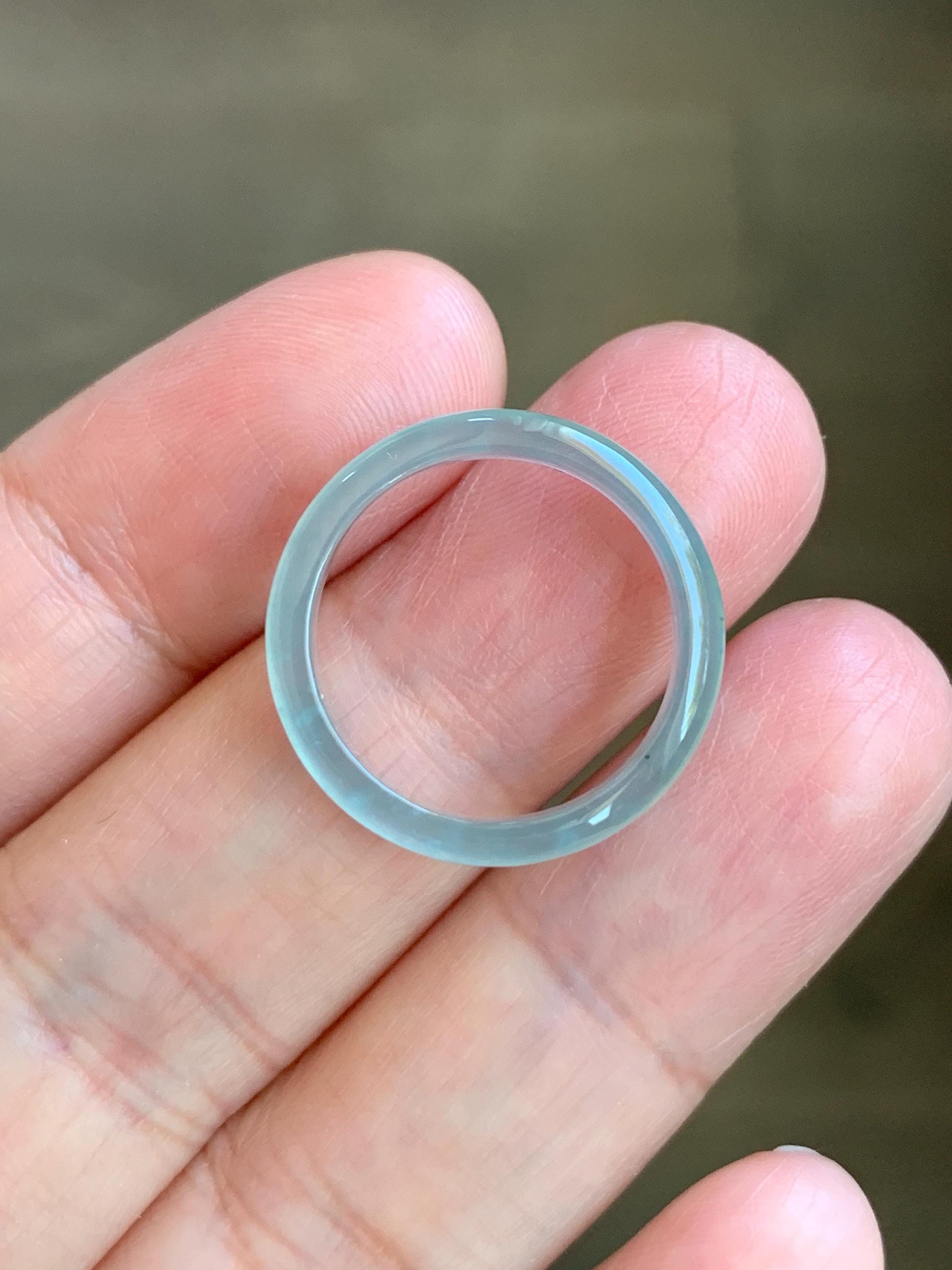 Natural Grade A Guatemalan Premium Icy Highly Translucent Pastel Teal Blue Jade Jadeite Band Ring Size 6 US 天然冰危蓝绿起冰起光翡翠戒圈 XQL44C