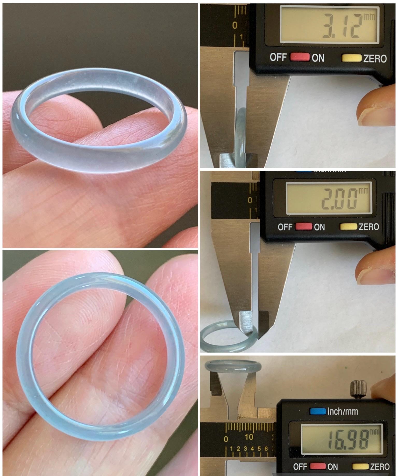 Natural Grade A Guatemalan Premium Icy Highly Translucent Pastel Teal Blue Jade Jadeite Band Ring Size 6.5 US 天然冰危蓝绿起冰起光翡翠戒圈 XQL44B